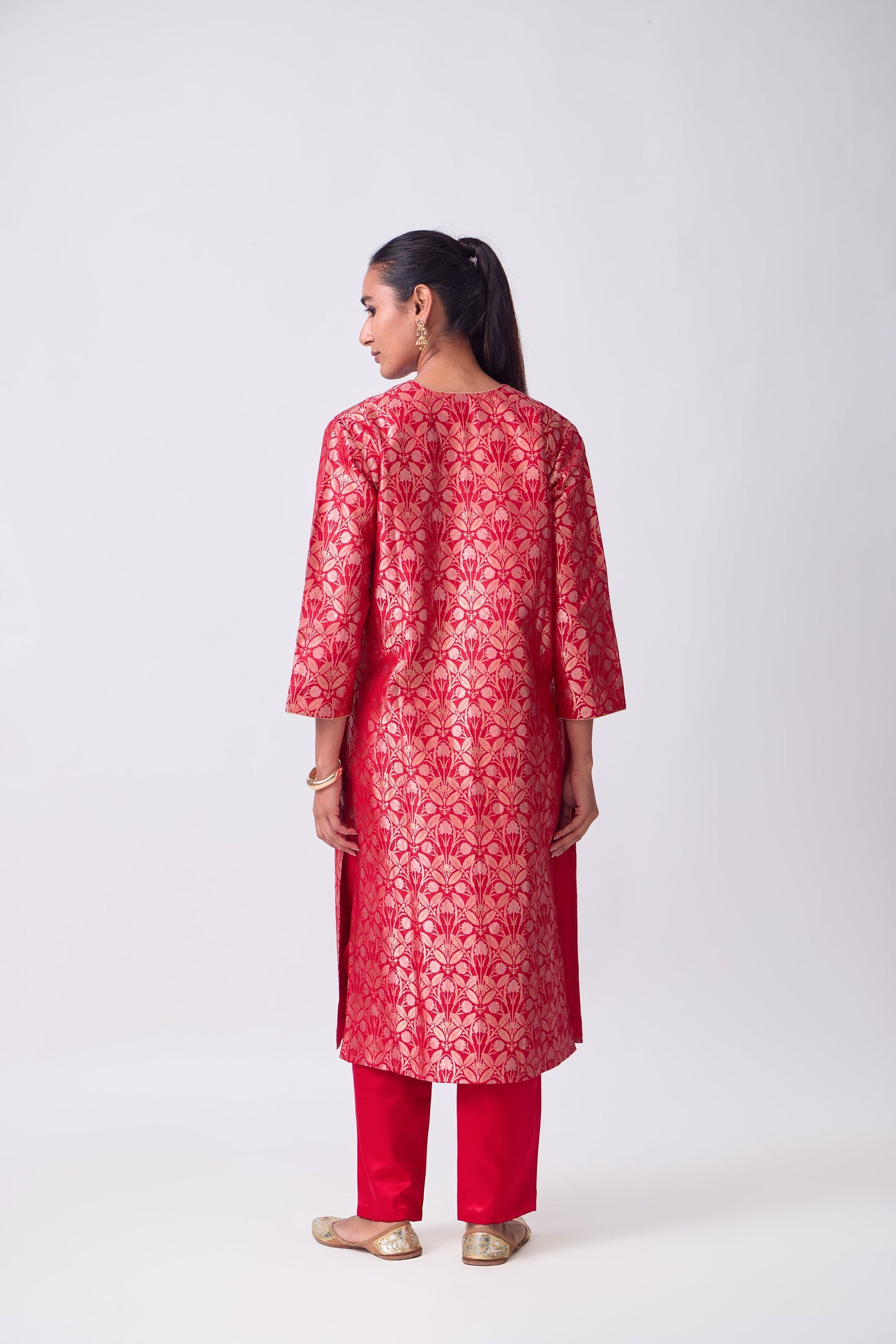 Kurta - Red Silk Brocade