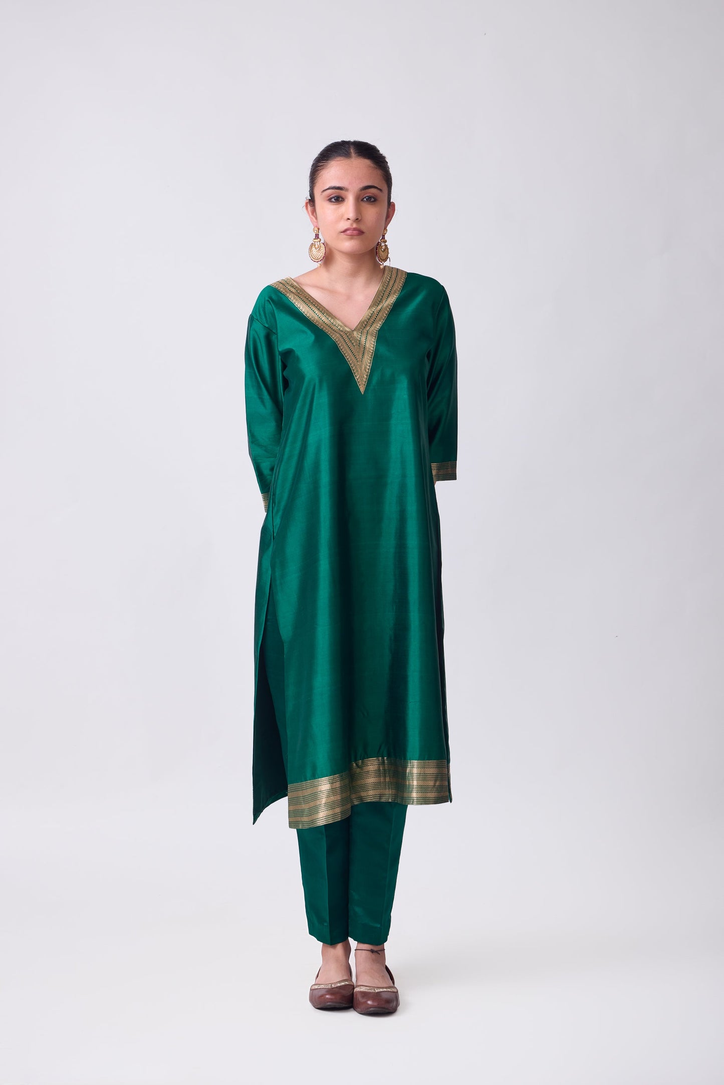 Kurta - Green plain kurta set