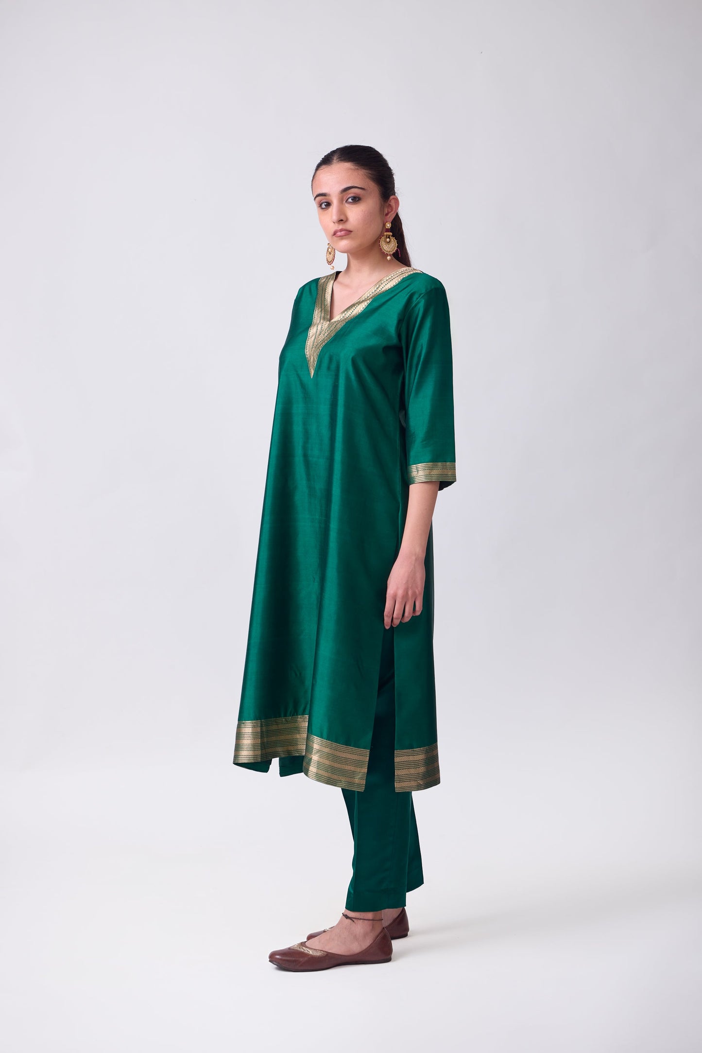 Kurta - Green plain kurta set