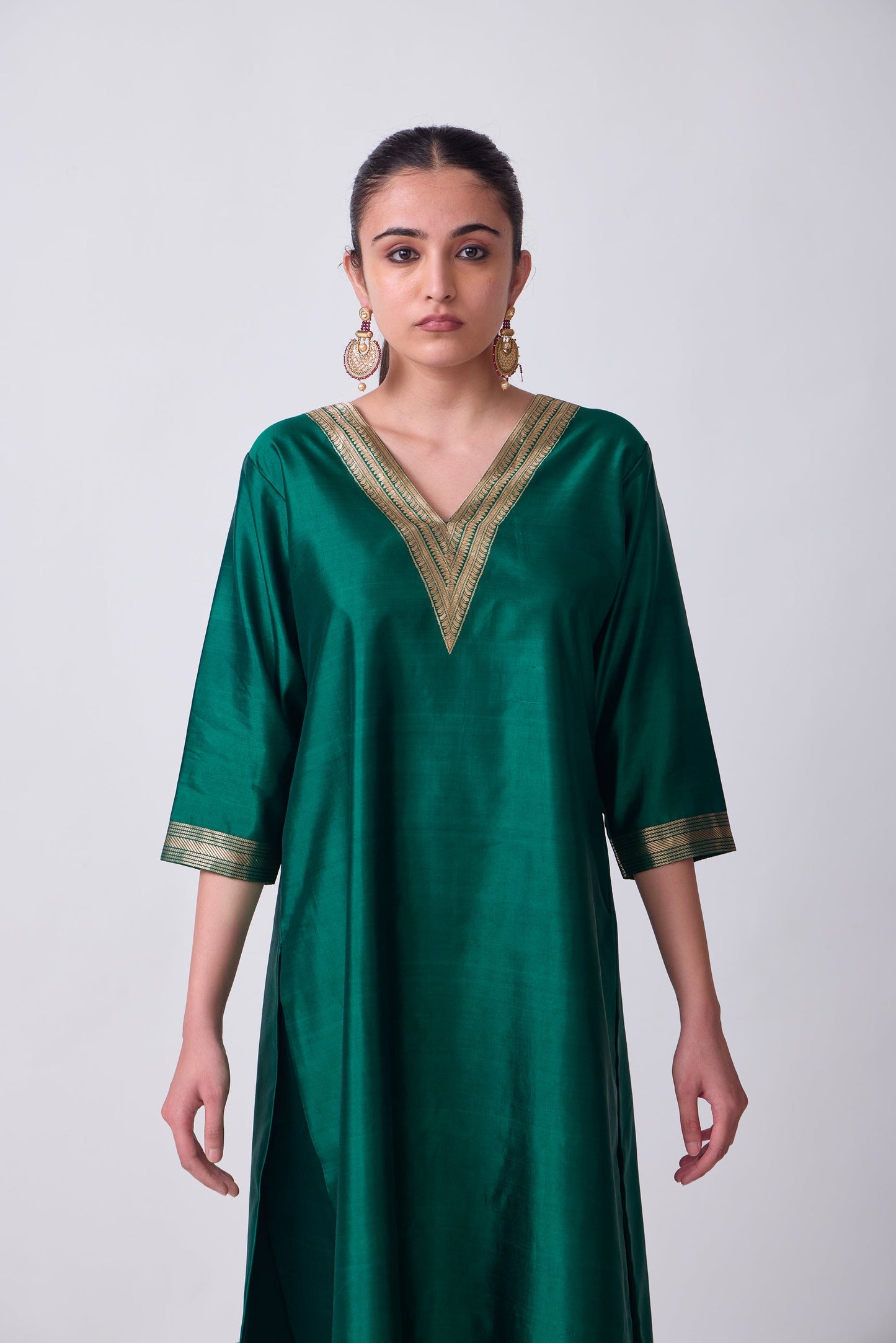 Kurta - Green plain kurta set