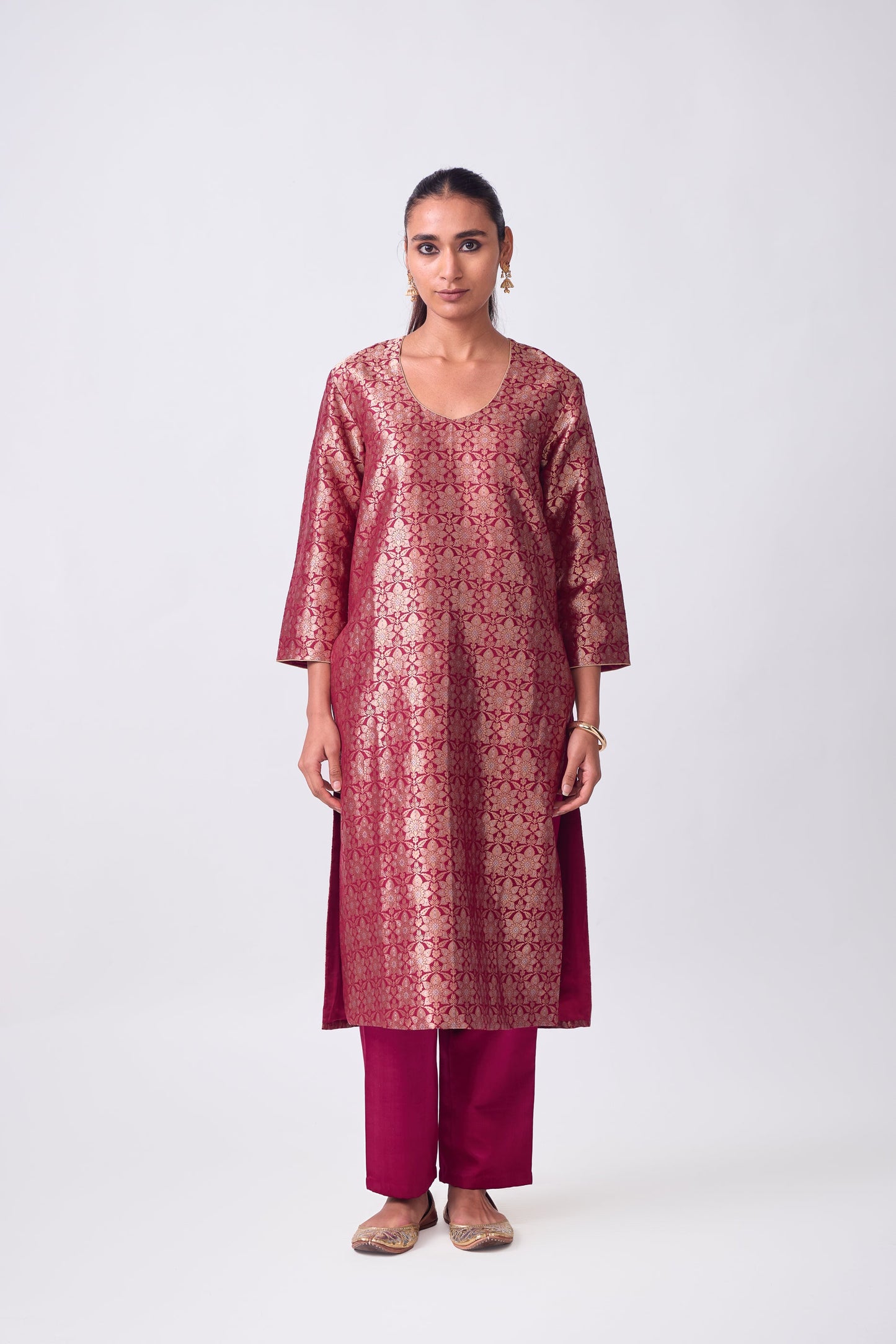 Kurta - Red Silk Brocade