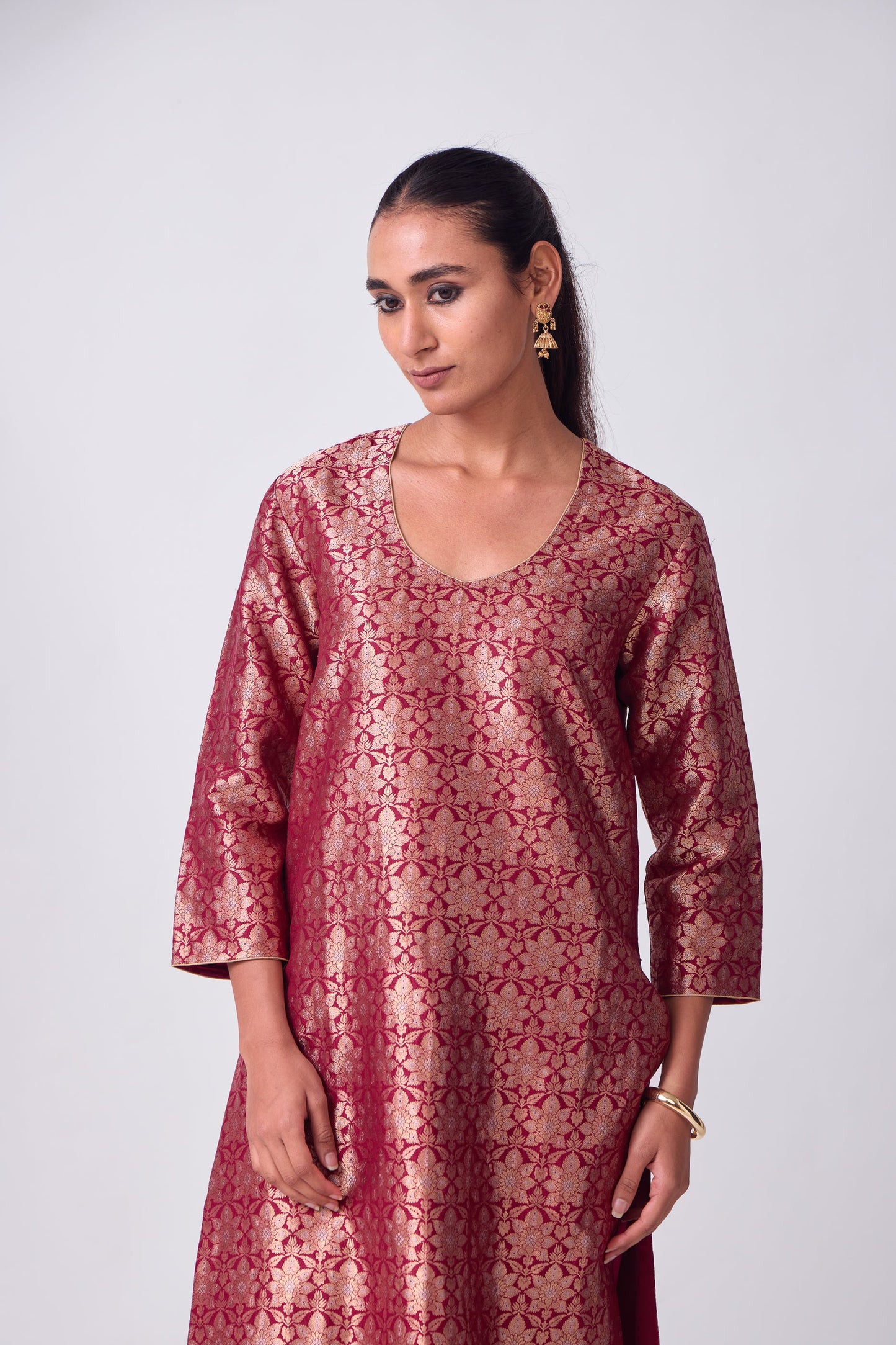 Kurta - Red Silk Brocade