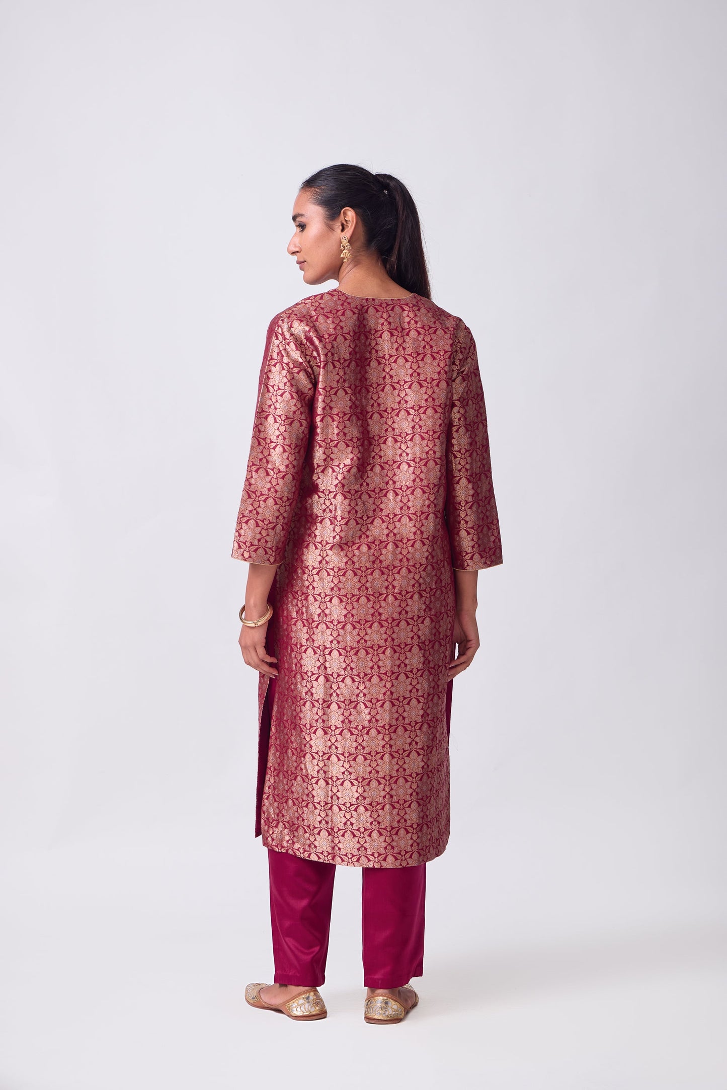 Kurta - Red Silk Brocade