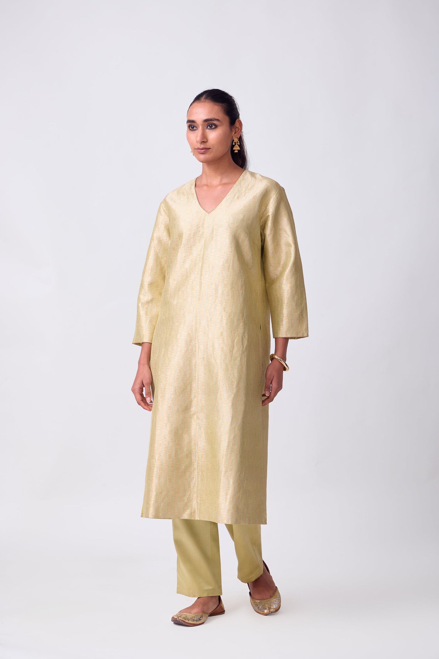 Kurta - Lime Yellow Silk Brocade