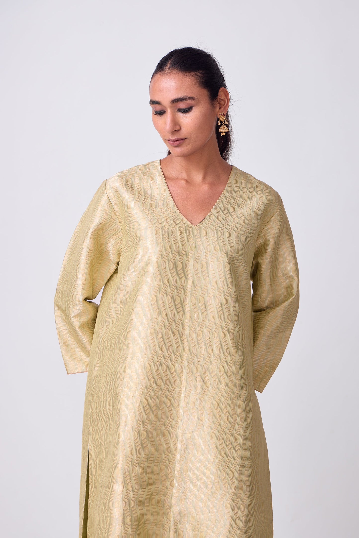 Kurta - Lime Yellow Silk Brocade