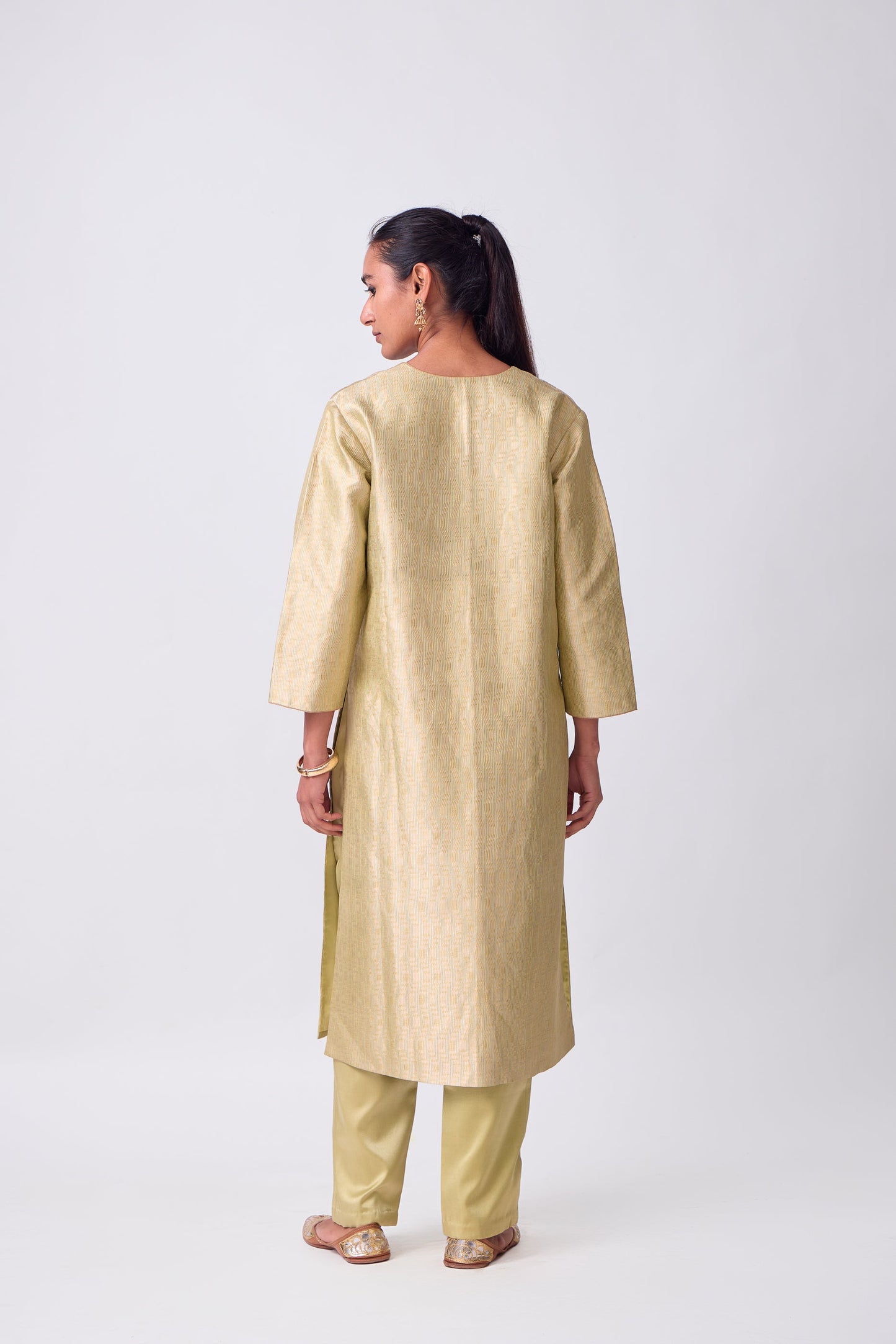 Kurta - Lime Yellow Silk Brocade