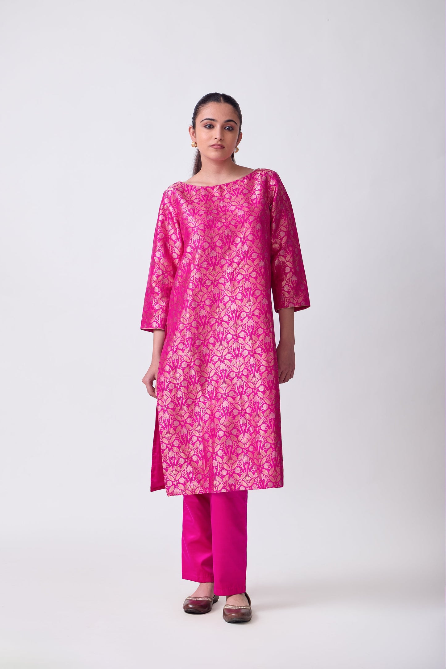 Kurta - Pink Silk Brocade