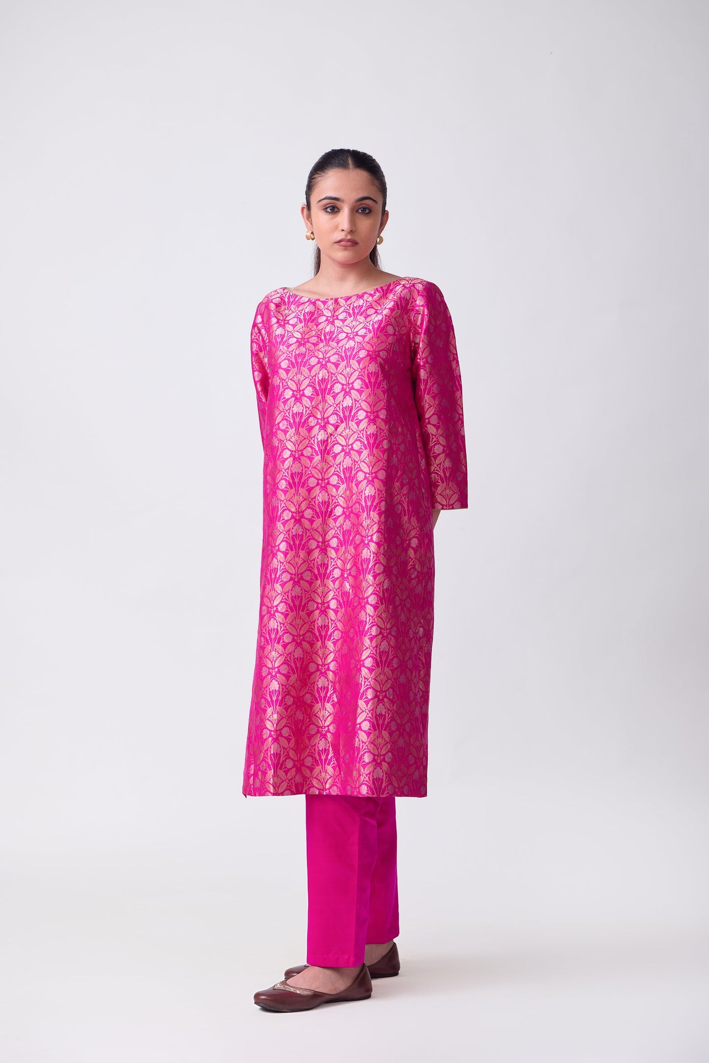 Kurta - Pink Silk Brocade
