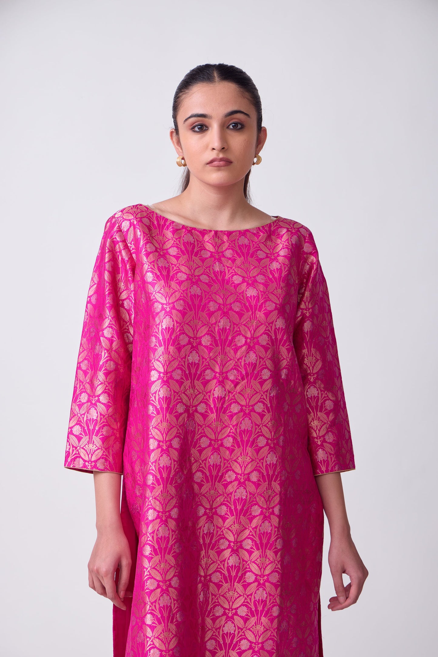 Kurta - Pink Silk Brocade