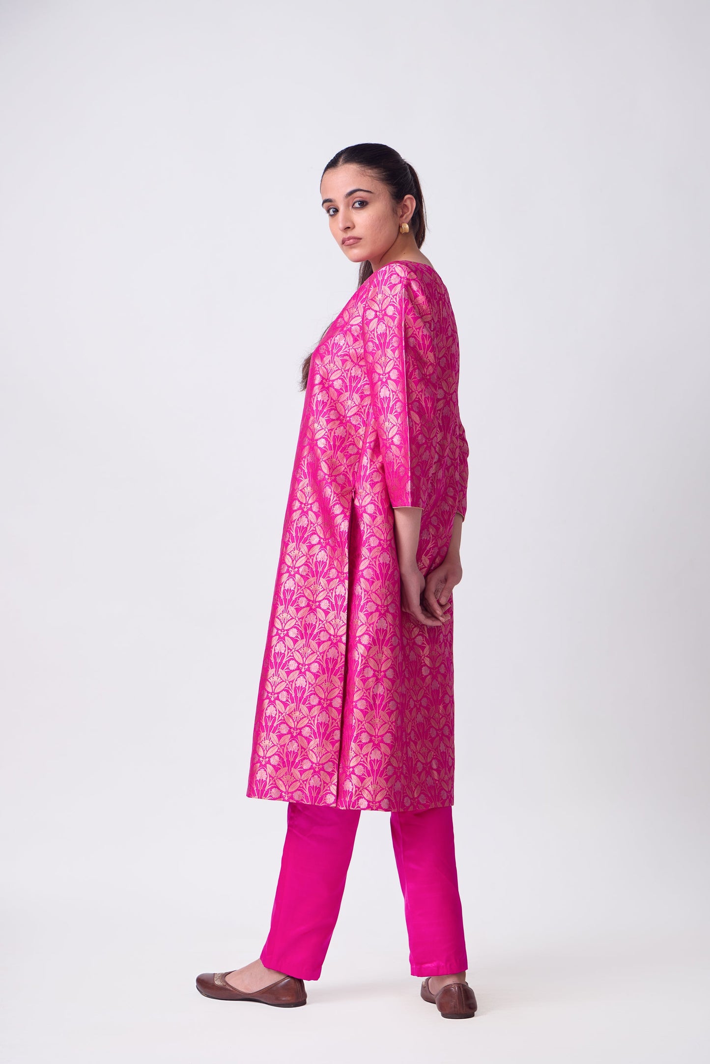 Kurta - Pink Silk Brocade