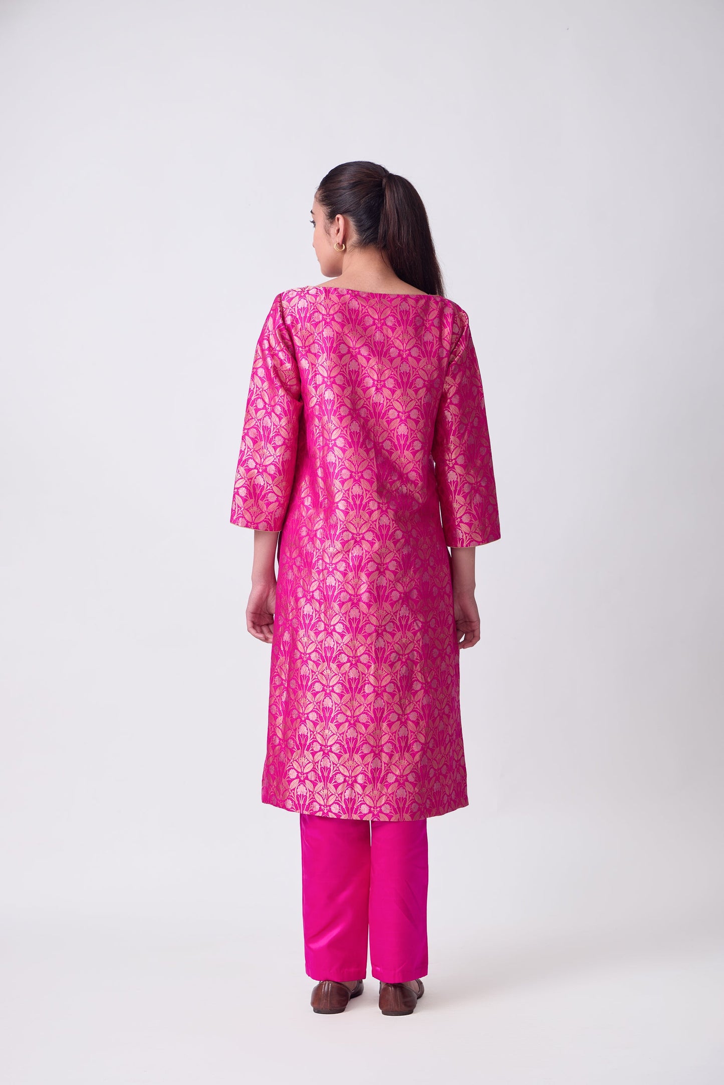 Kurta - Pink Silk Brocade