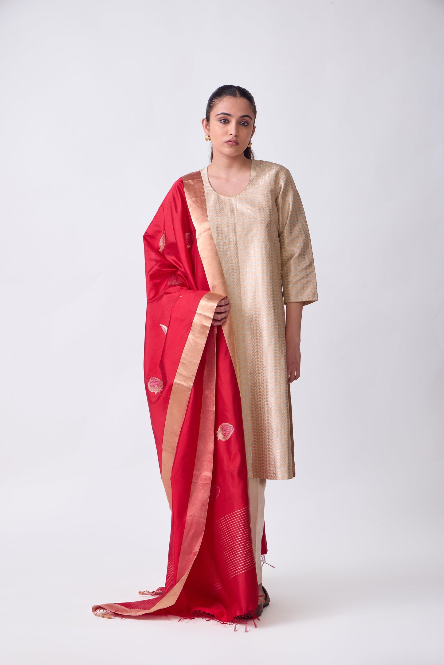 Kurta - Beige Silk Brocade