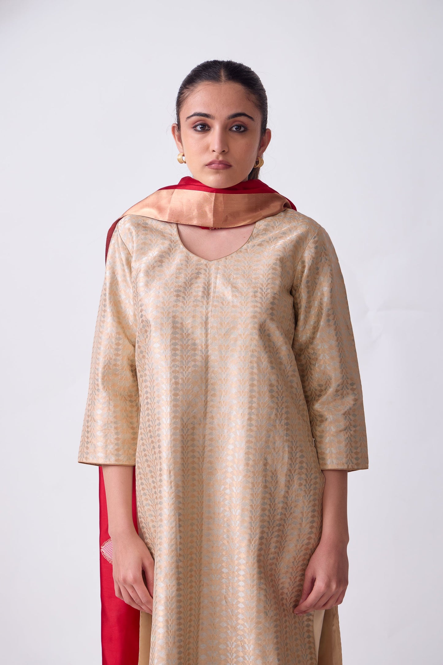 Kurta - Beige Silk Brocade