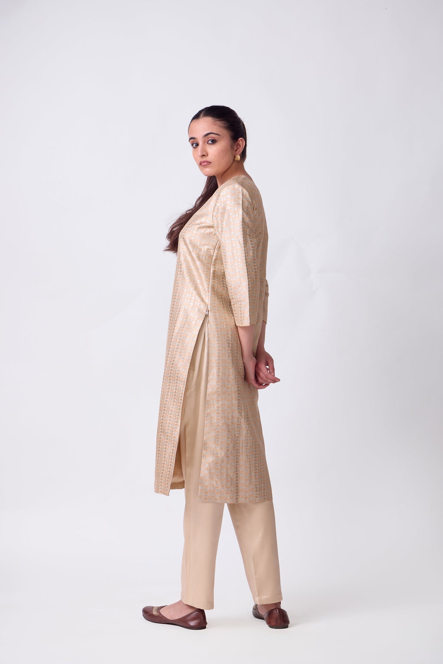 Kurta - Beige Silk Brocade