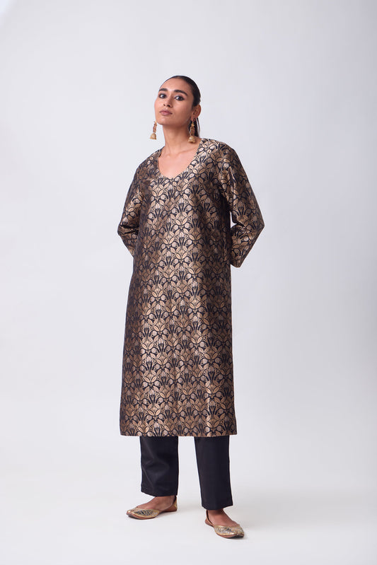 Kurta - Black Silk Brocade