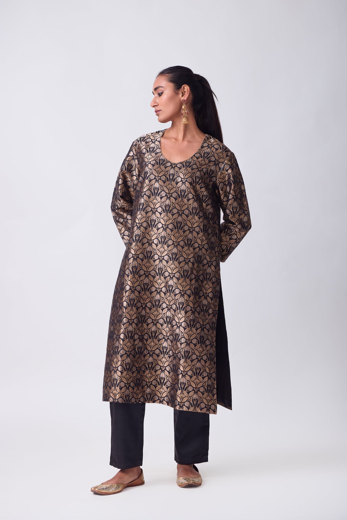 Kurta - Black Silk Brocade
