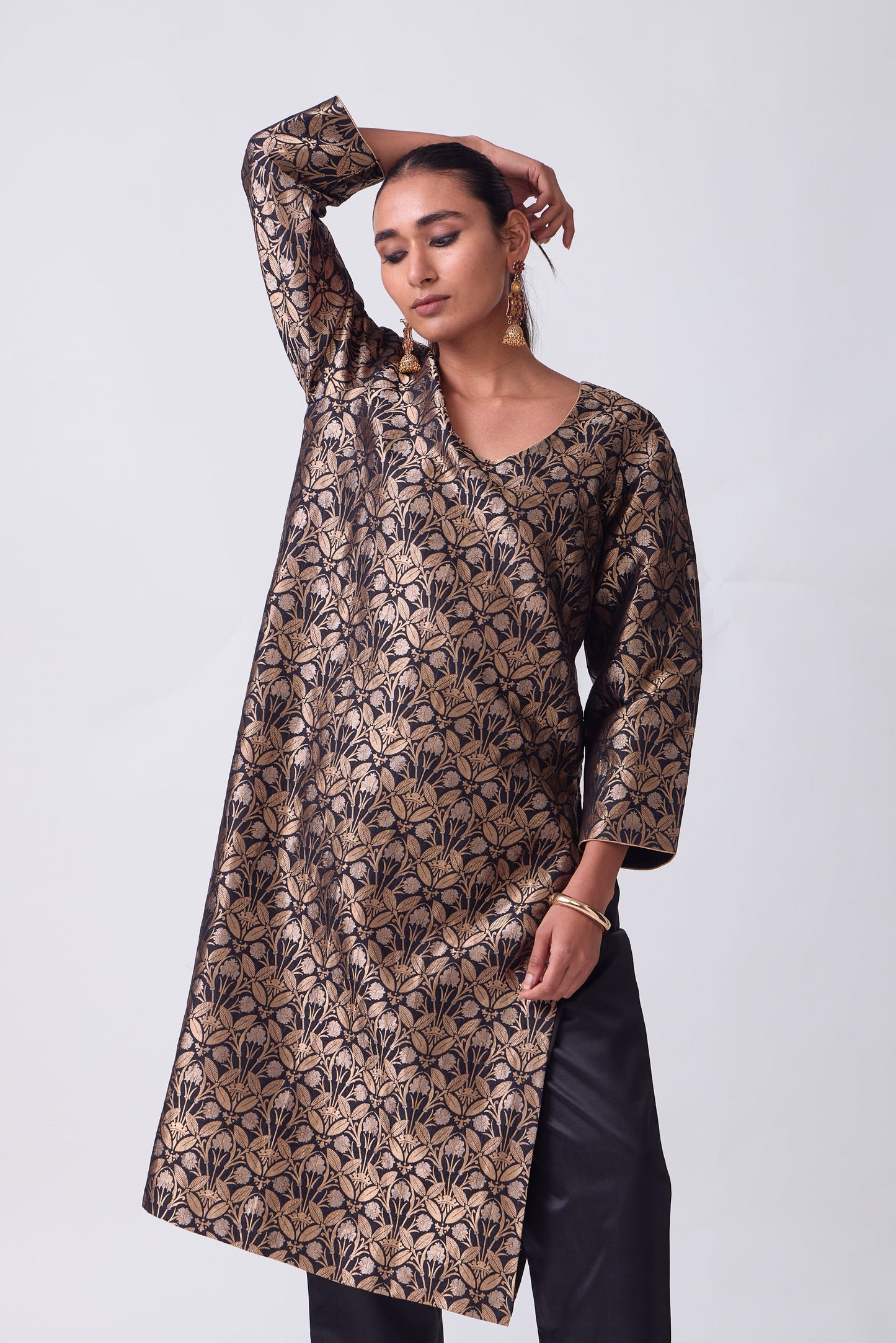 Kurta - Black Silk Brocade