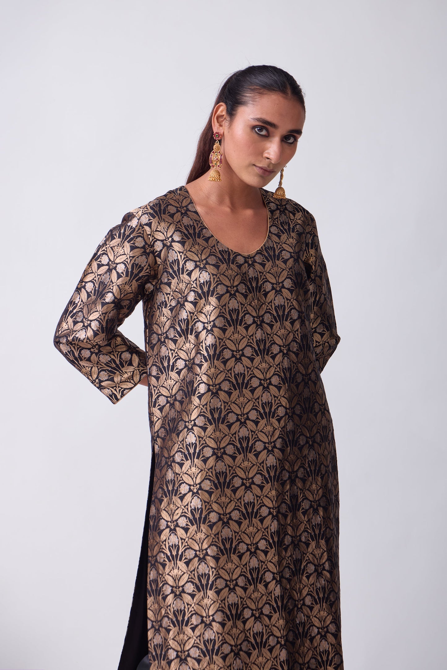 Kurta - Black Silk Brocade
