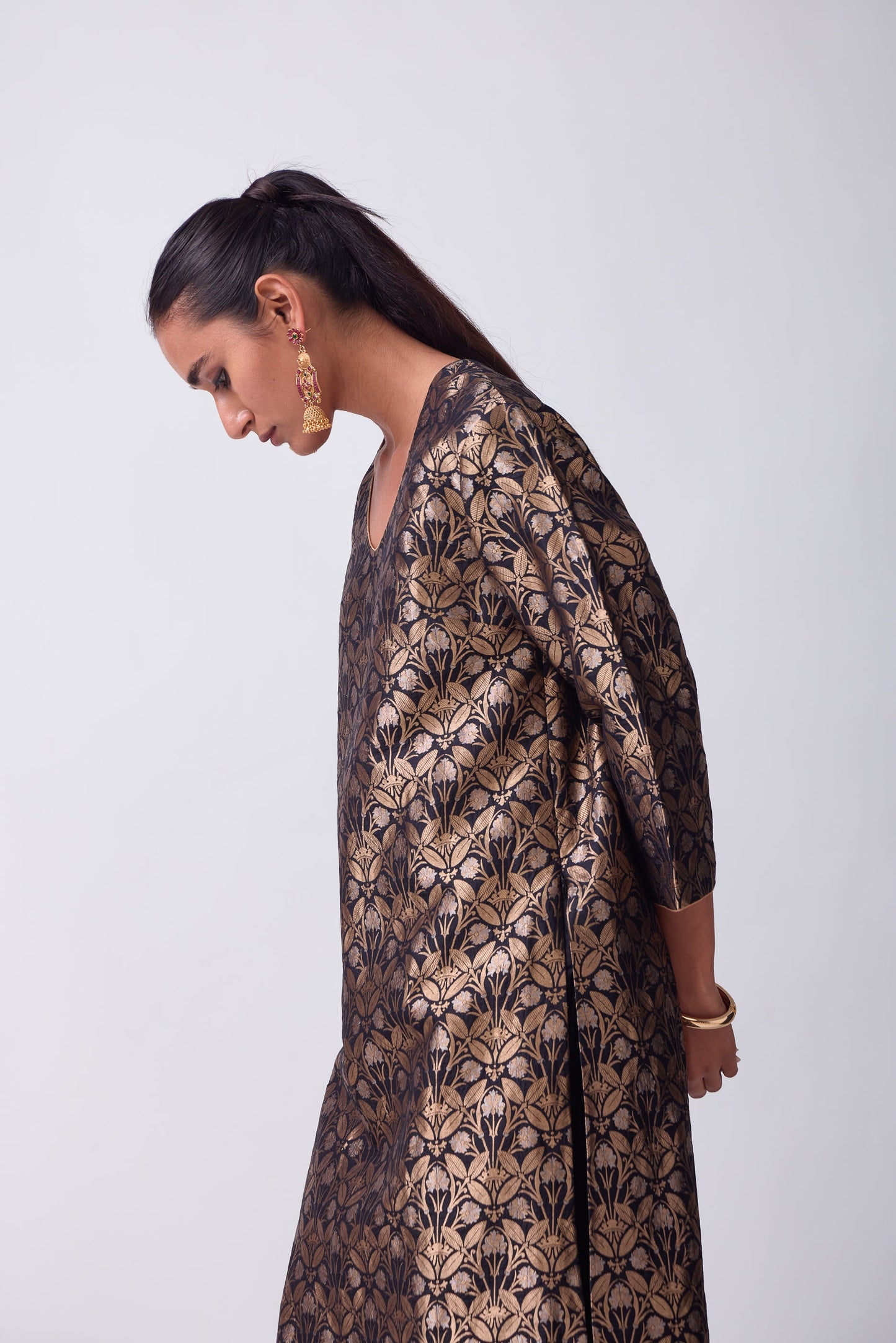 Kurta - Black Silk Brocade