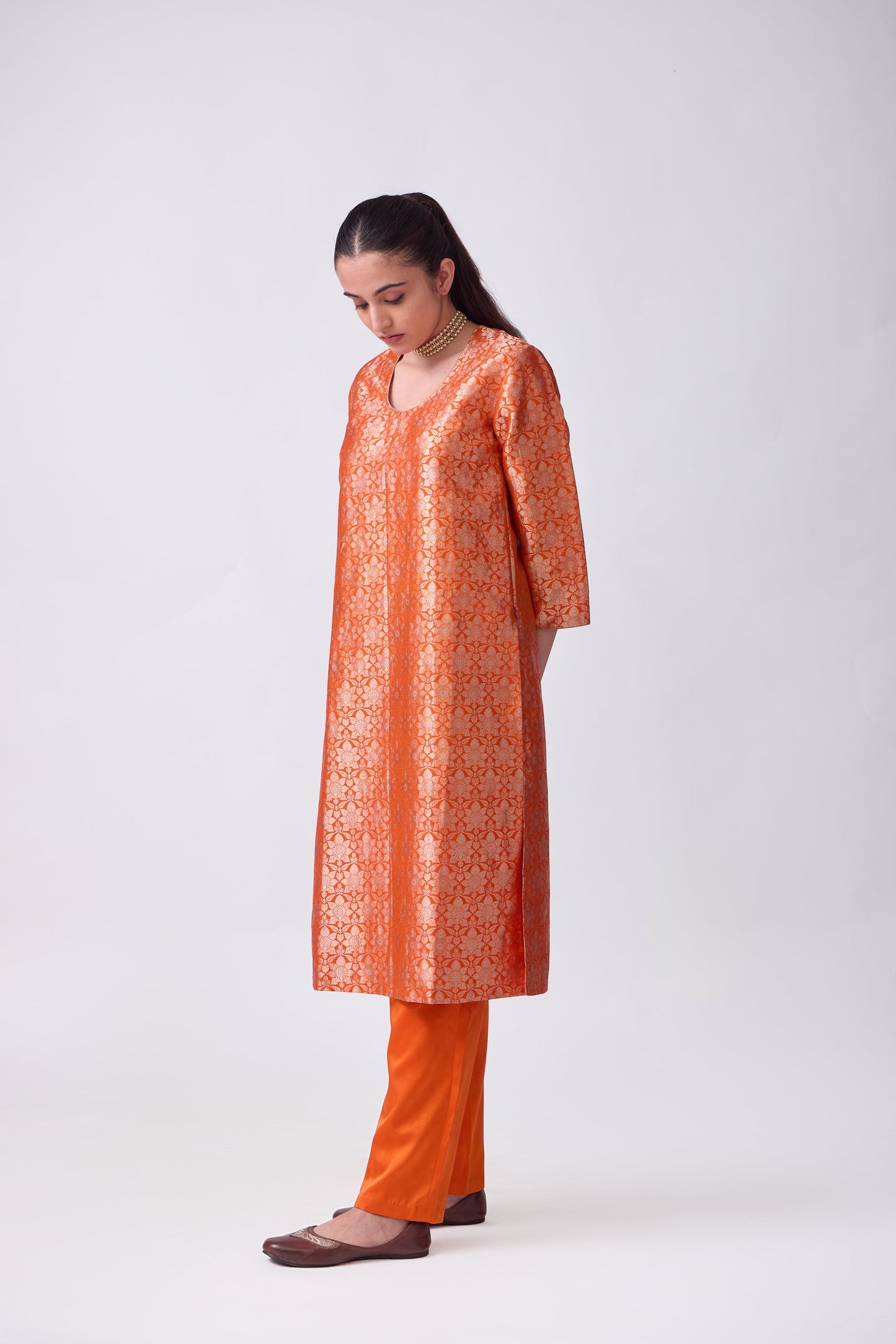 Kurta - Orange Silk Brocade