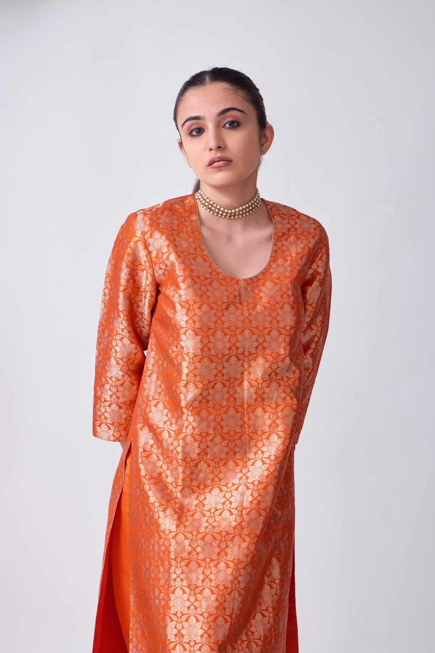 Kurta - Orange Silk Brocade