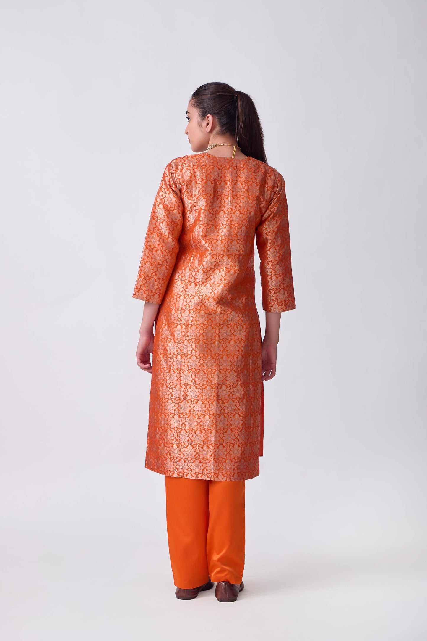 Kurta - Orange Silk Brocade