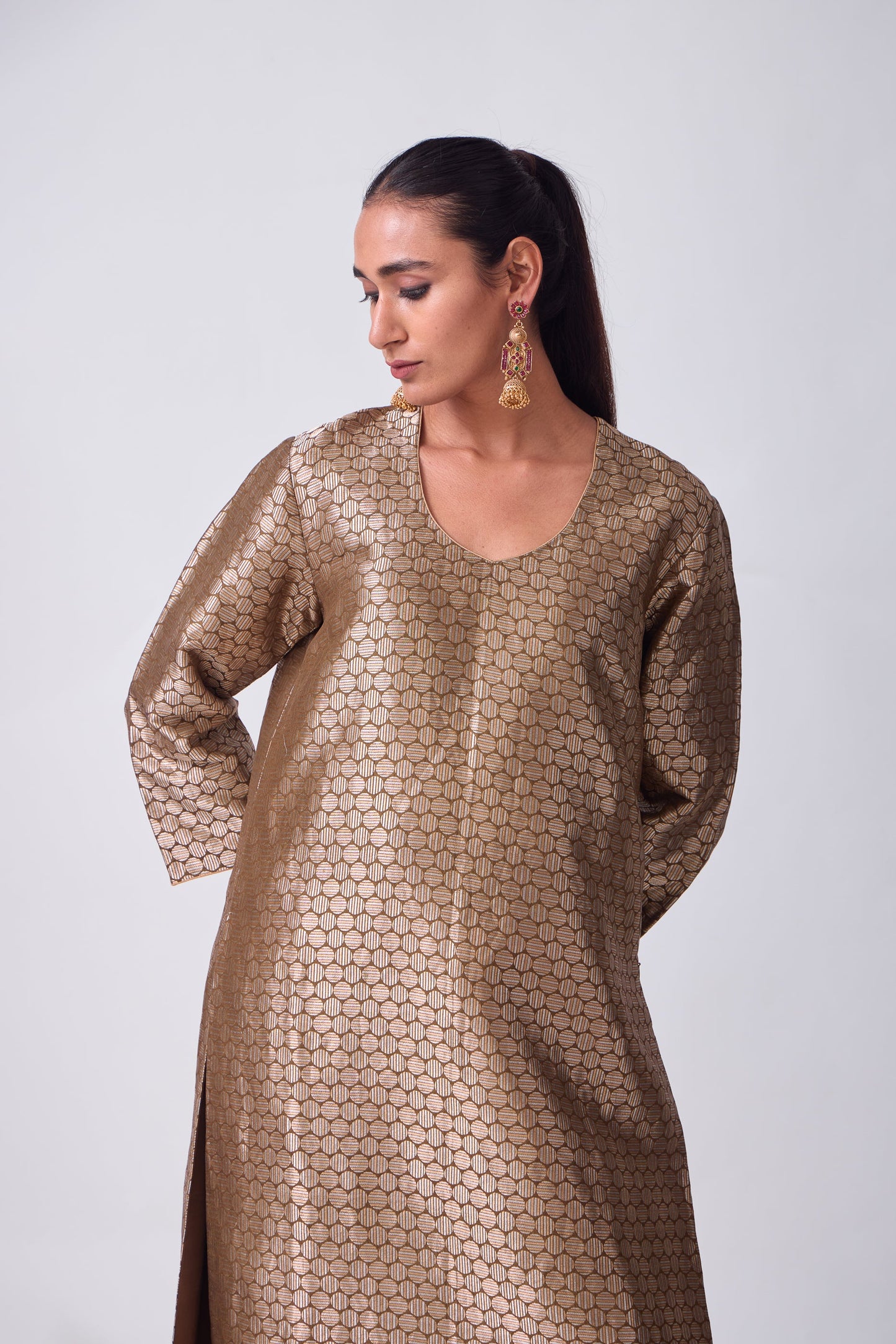Kurta - Brown Silk Brocade
