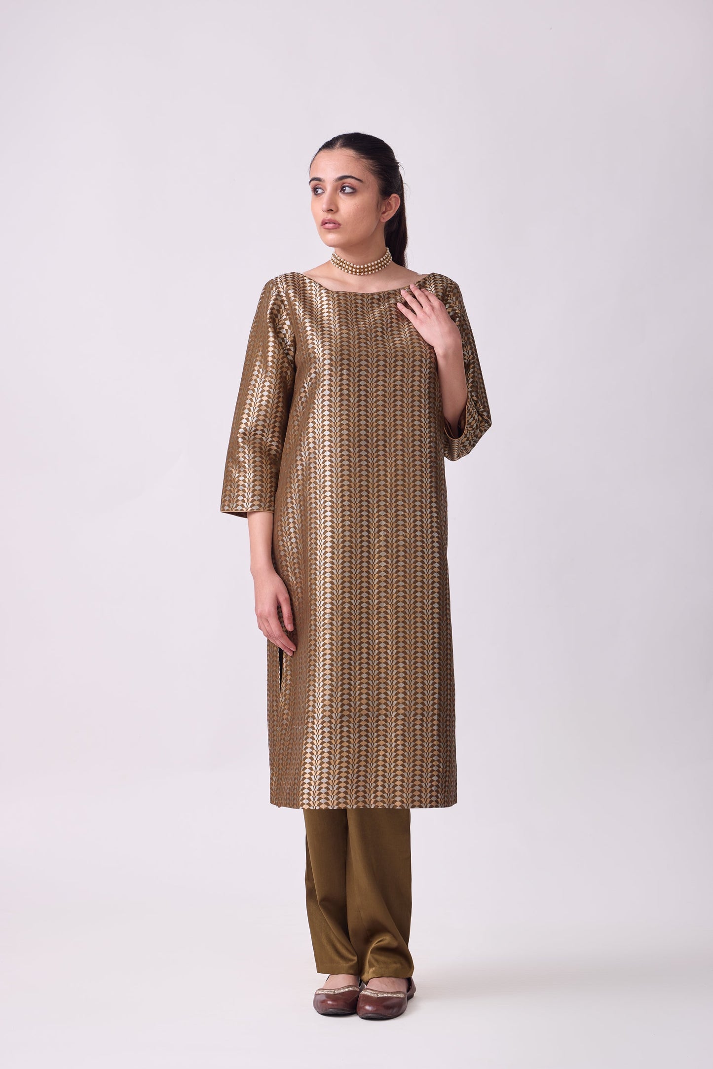 Kurta - Brown Silk Brocade