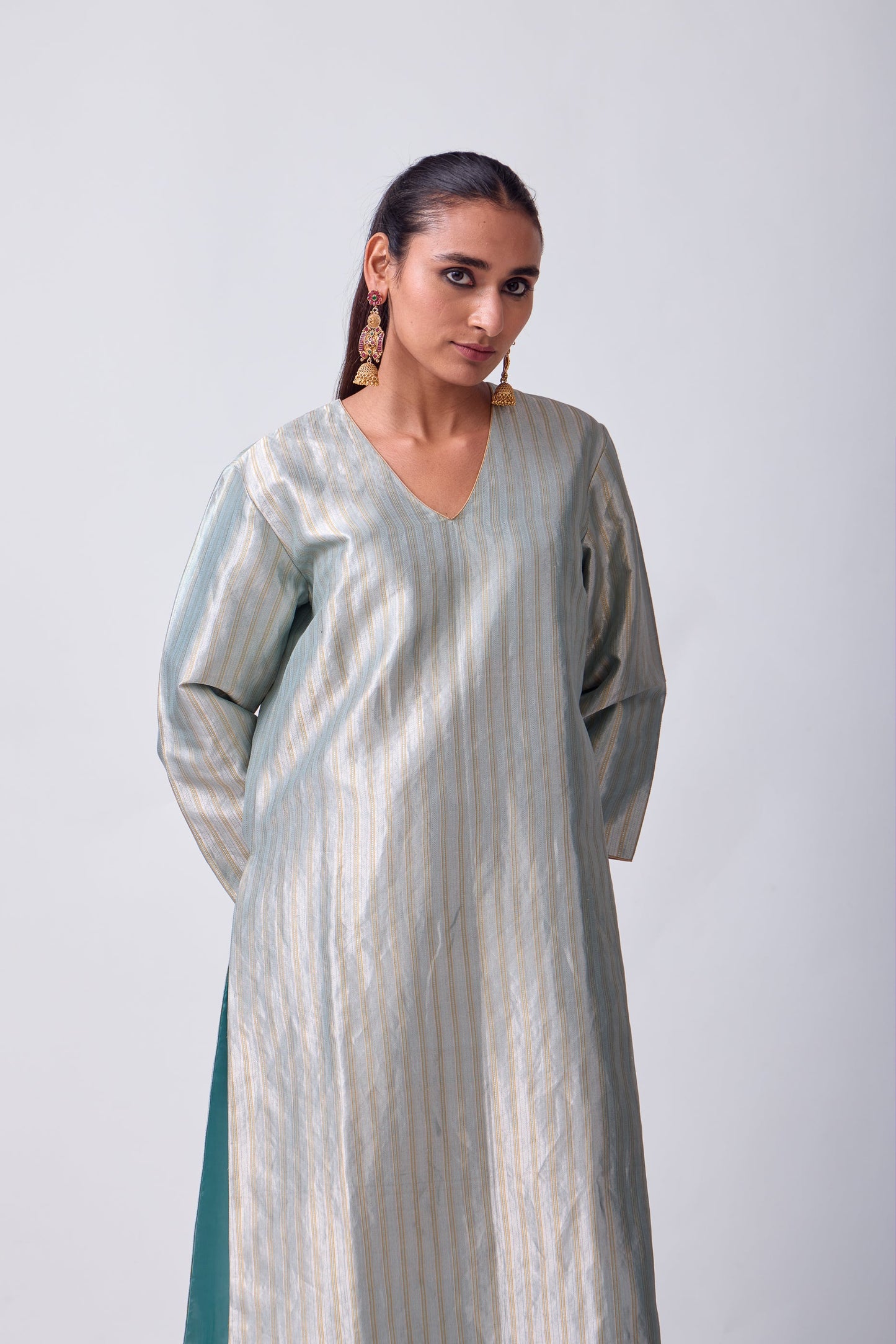 Kurta - Sky Blue Silk Brocade