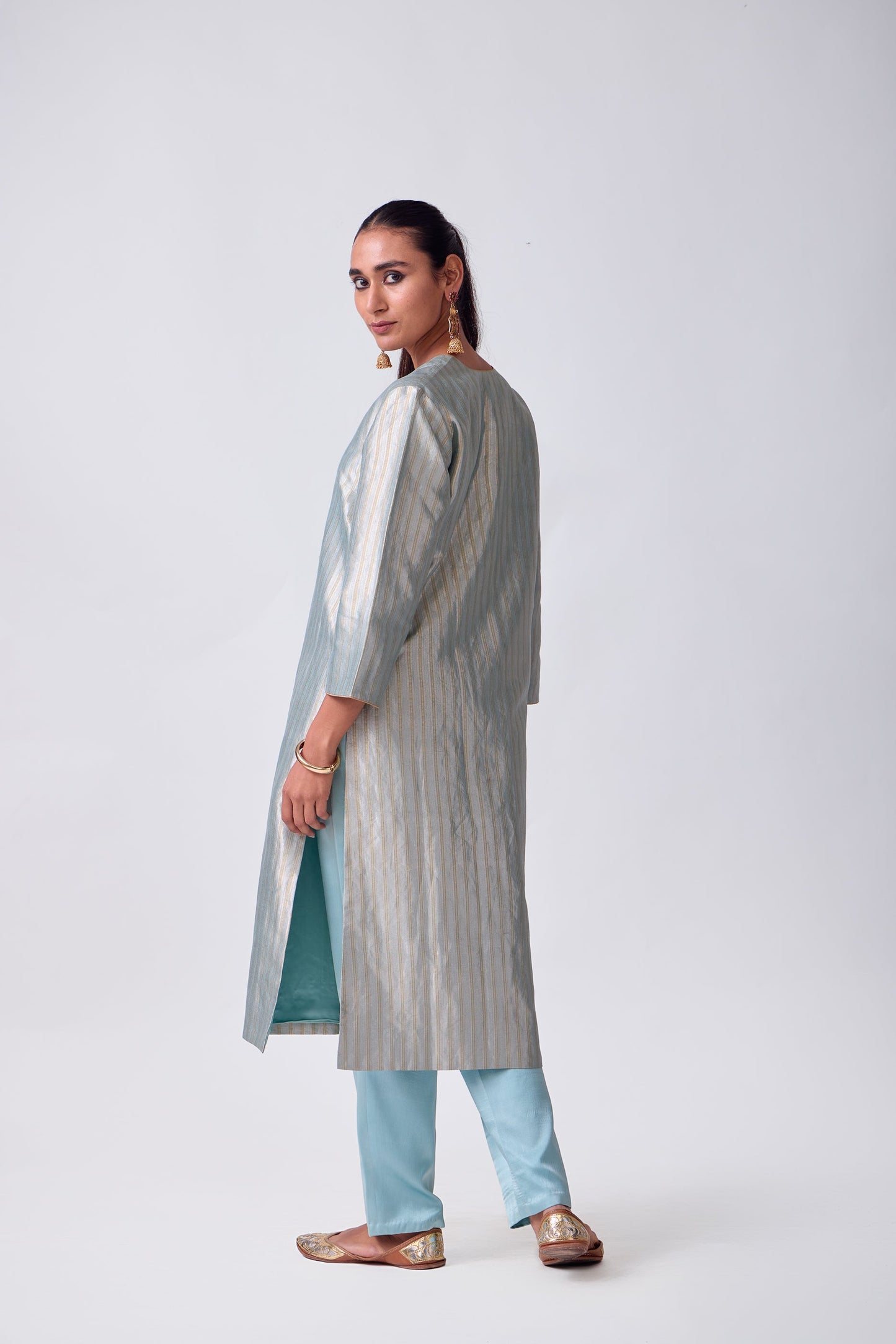 Kurta - Sky Blue Silk Brocade