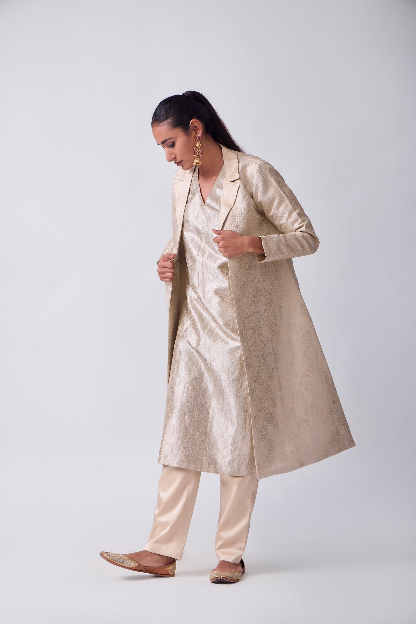 Kurta - Beige Silk Brocade