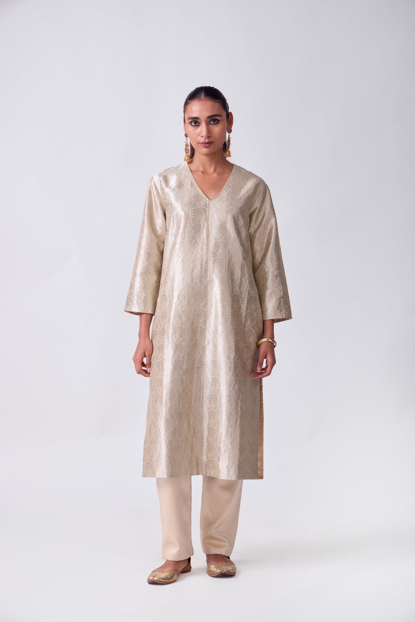 Kurta - Beige Silk Brocade