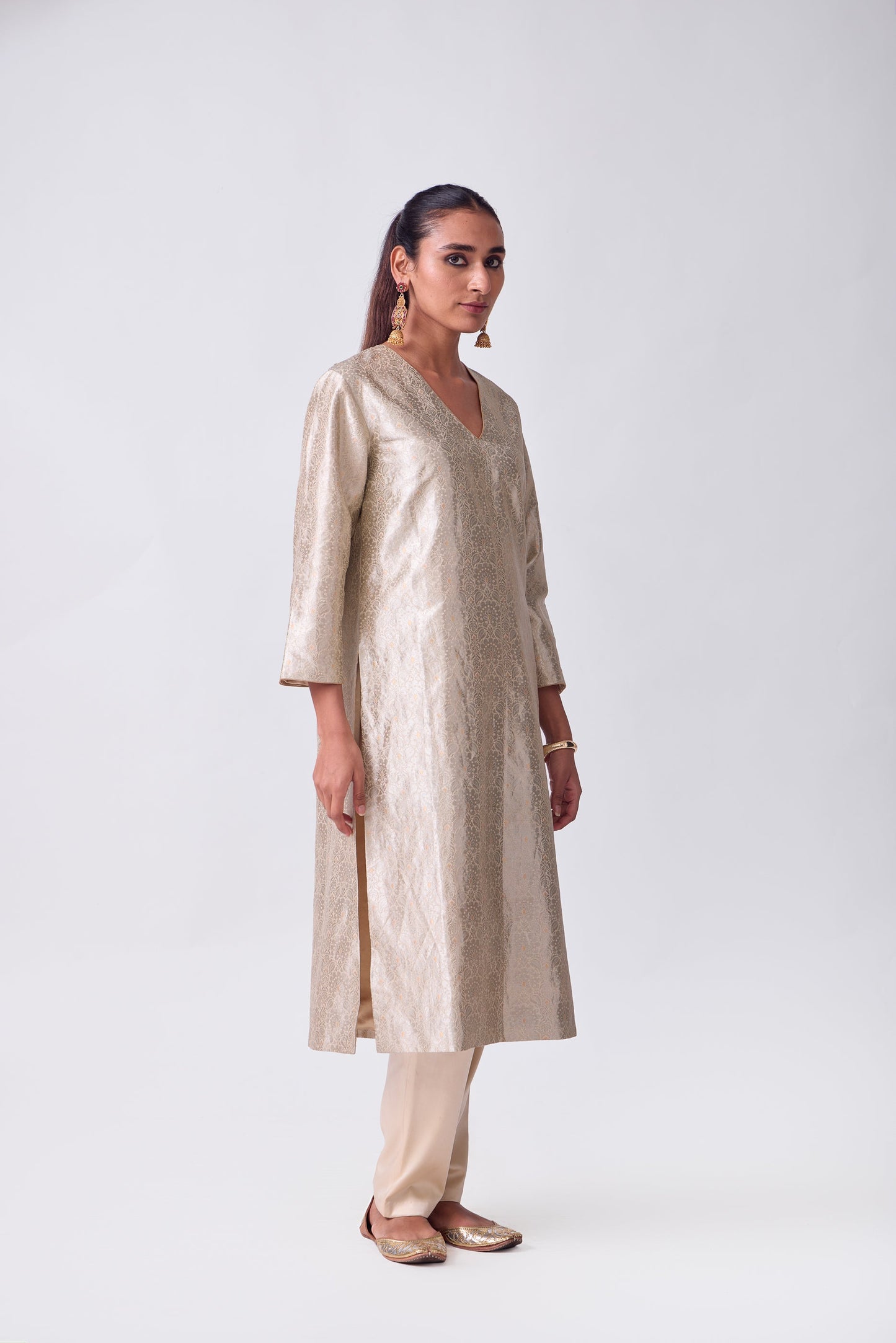 Kurta - Beige Silk Brocade