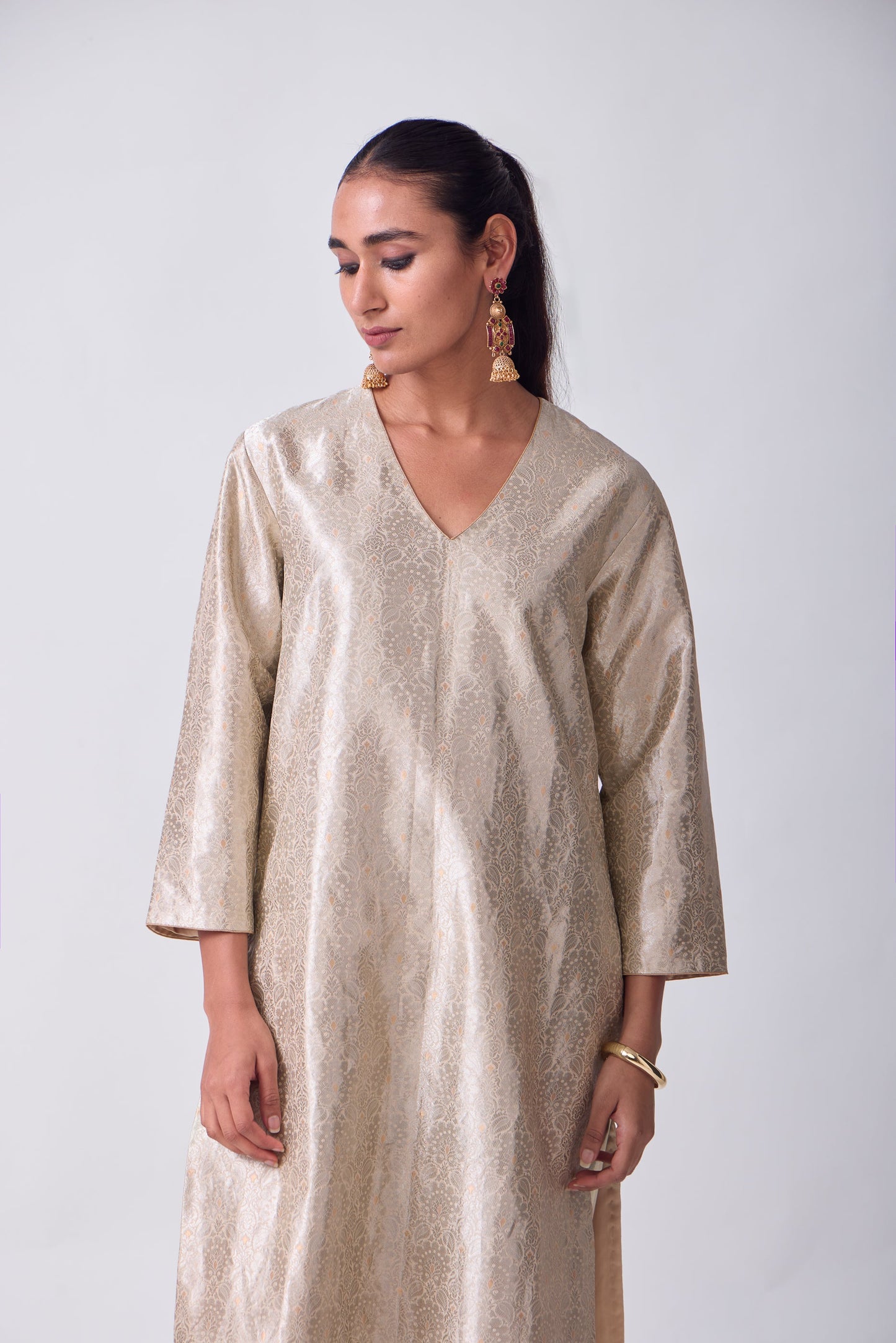 Kurta - Beige Silk Brocade