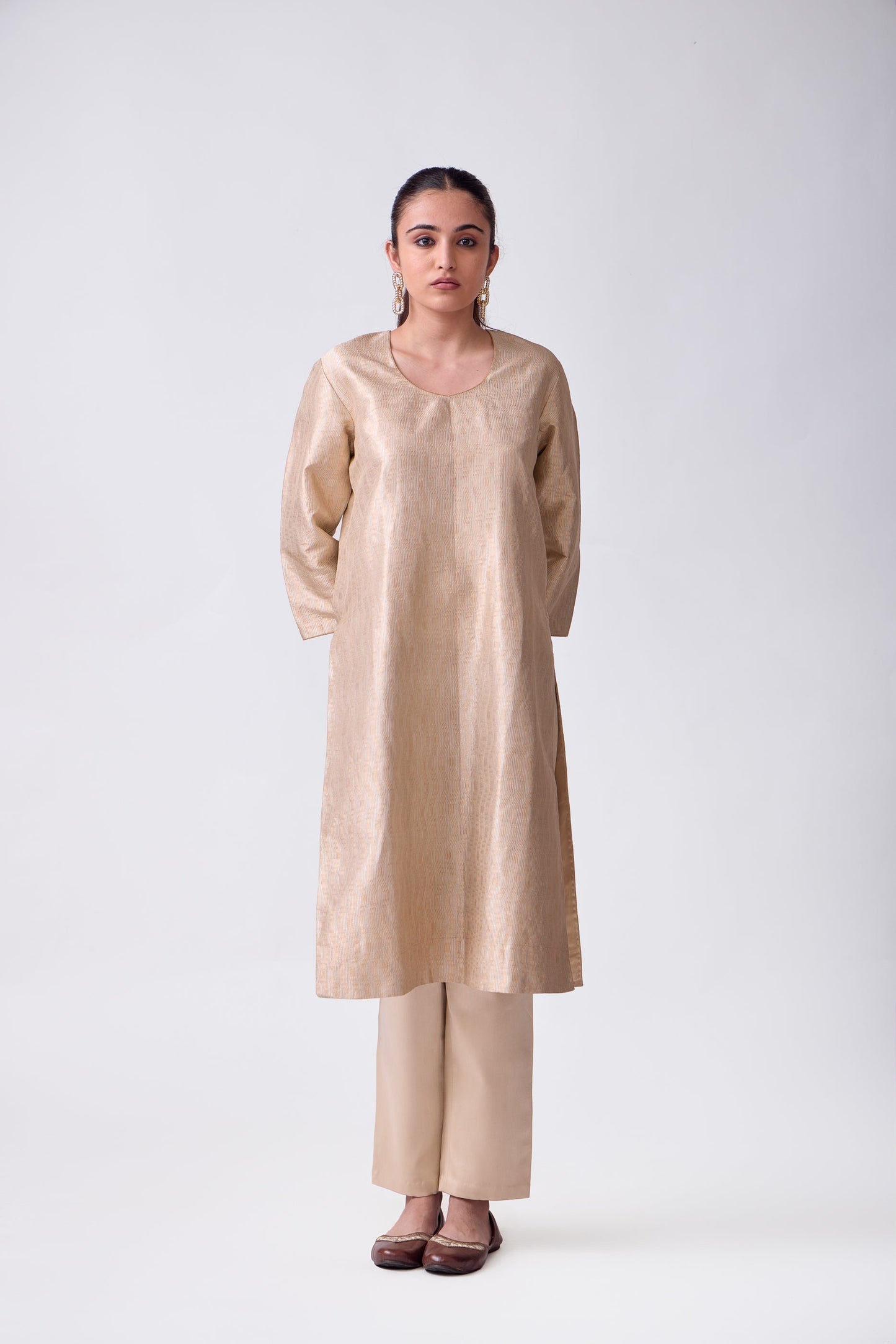 Kurta - Beige Silk Brocade