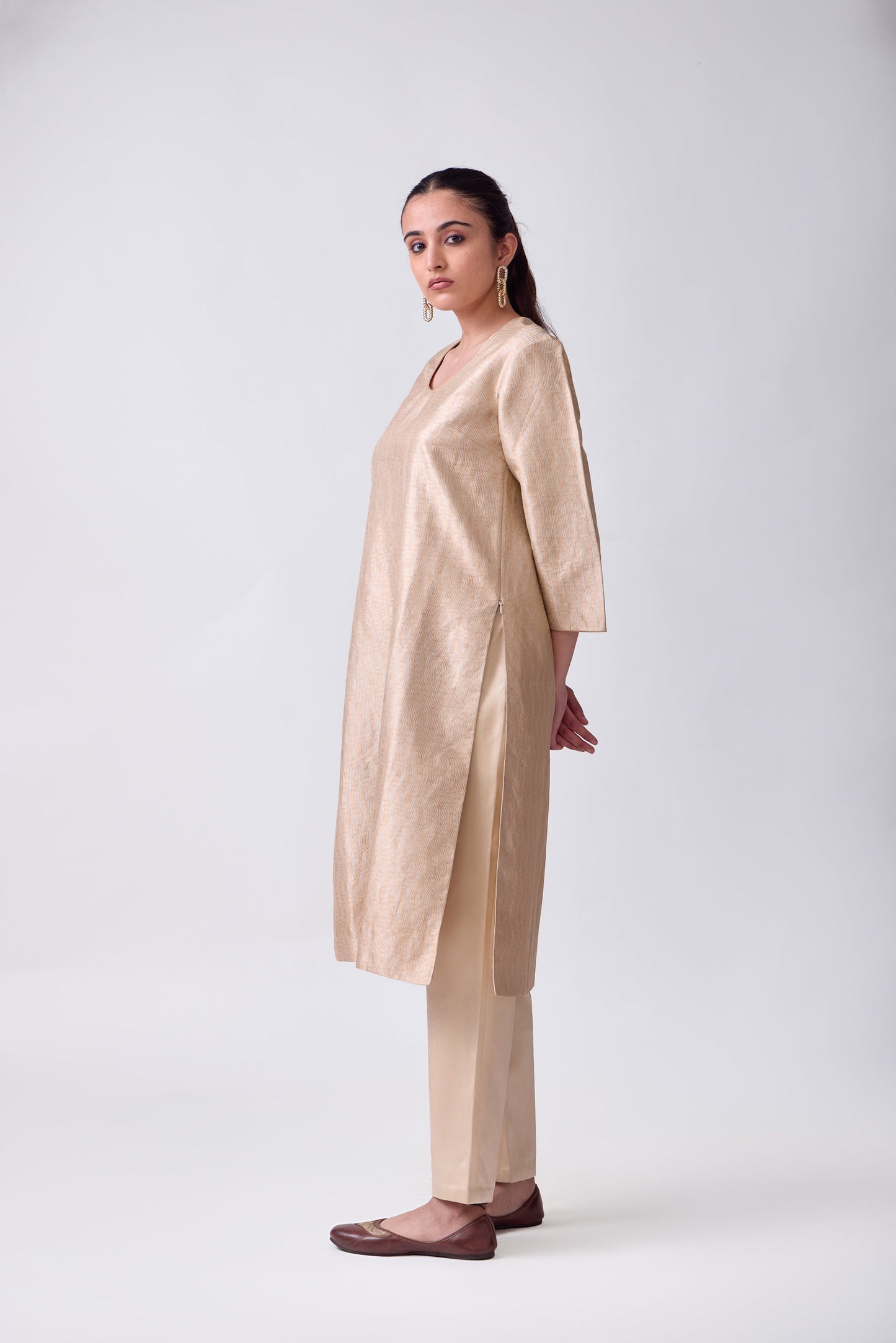 Kurta - Beige Silk Brocade