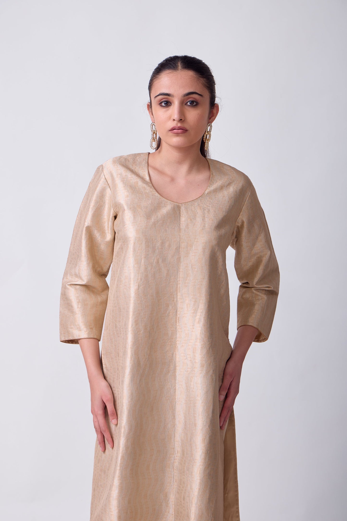 Kurta - Beige Silk Brocade