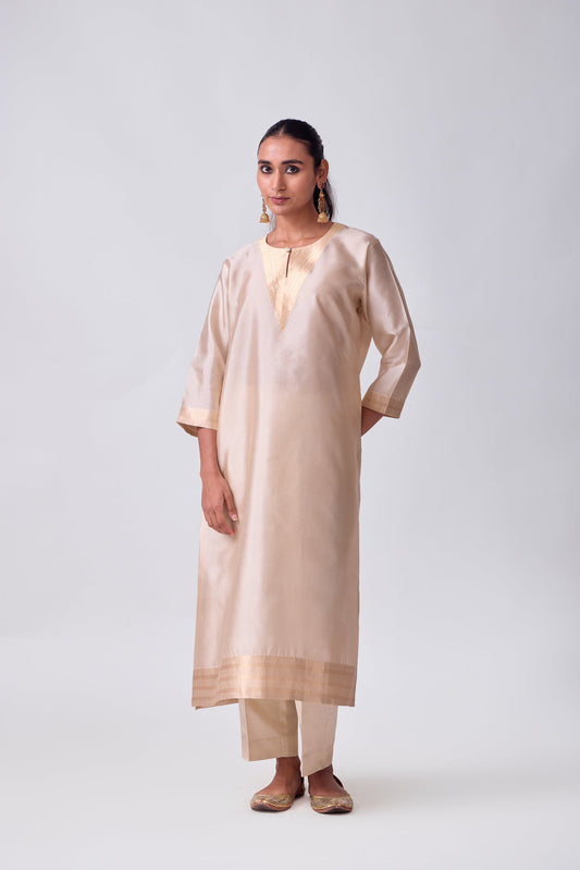 Kurta - Beige plain kurta set