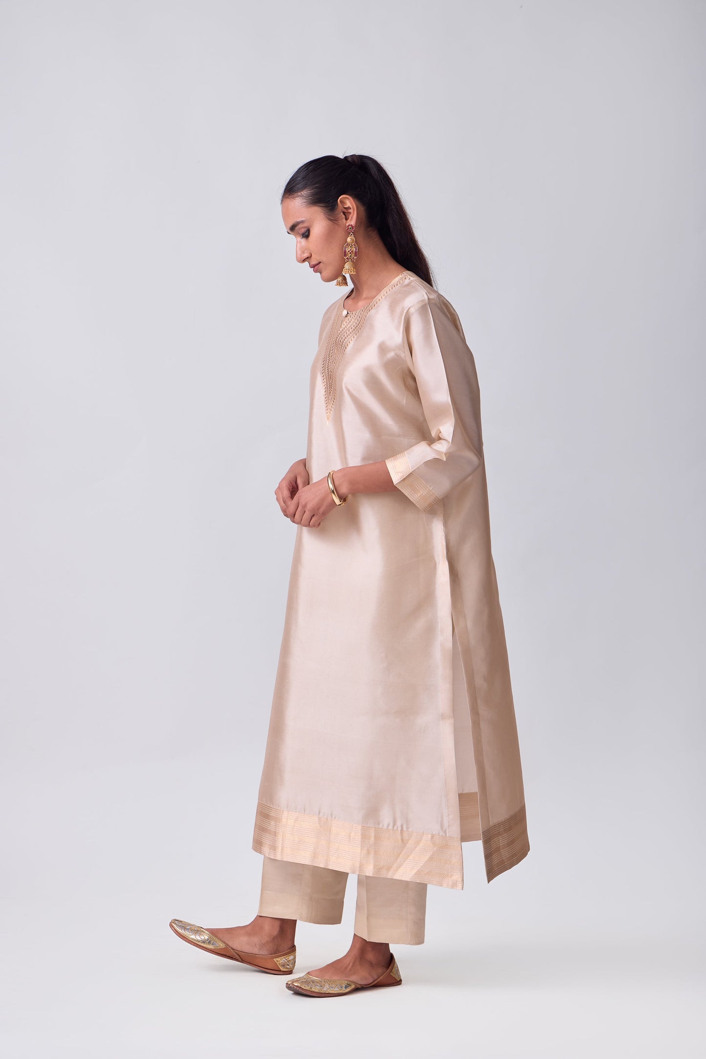 Kurta - Beige plain kurta set