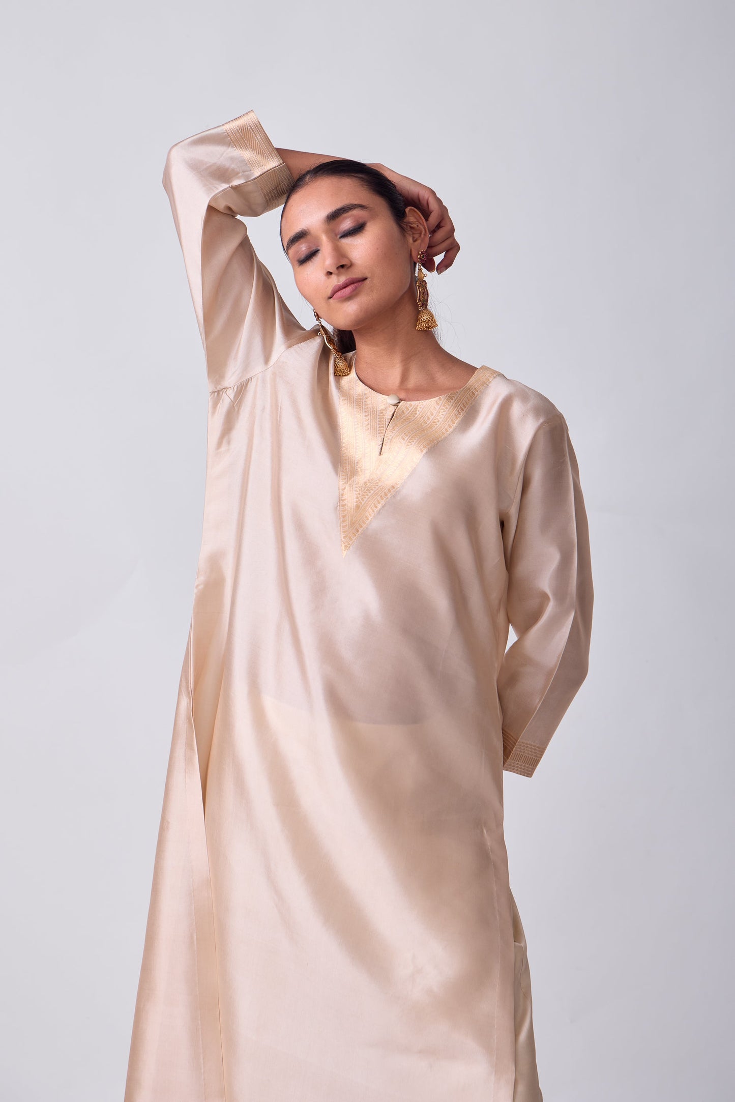 Kurta - Beige plain kurta set
