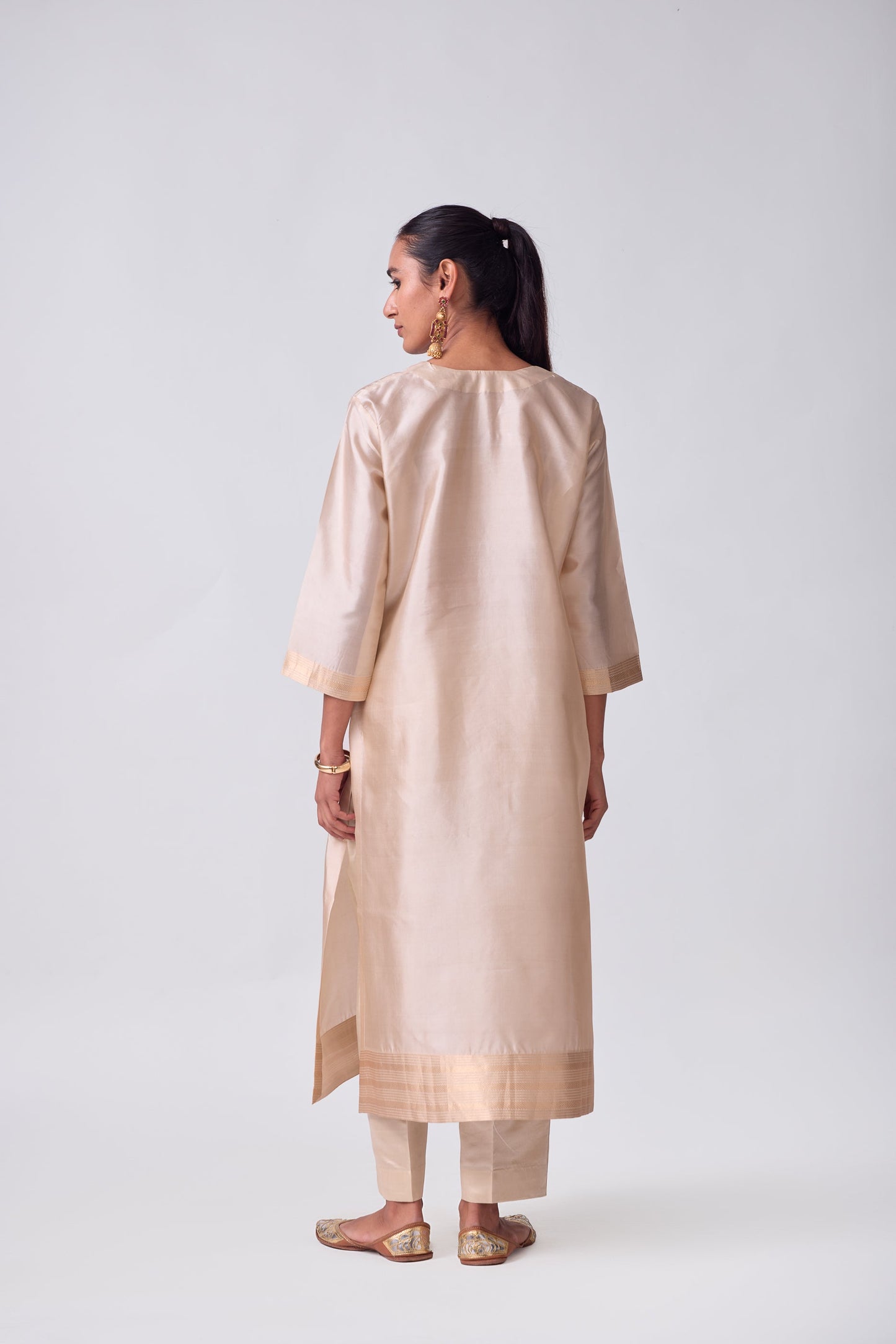 Kurta - Beige plain kurta set