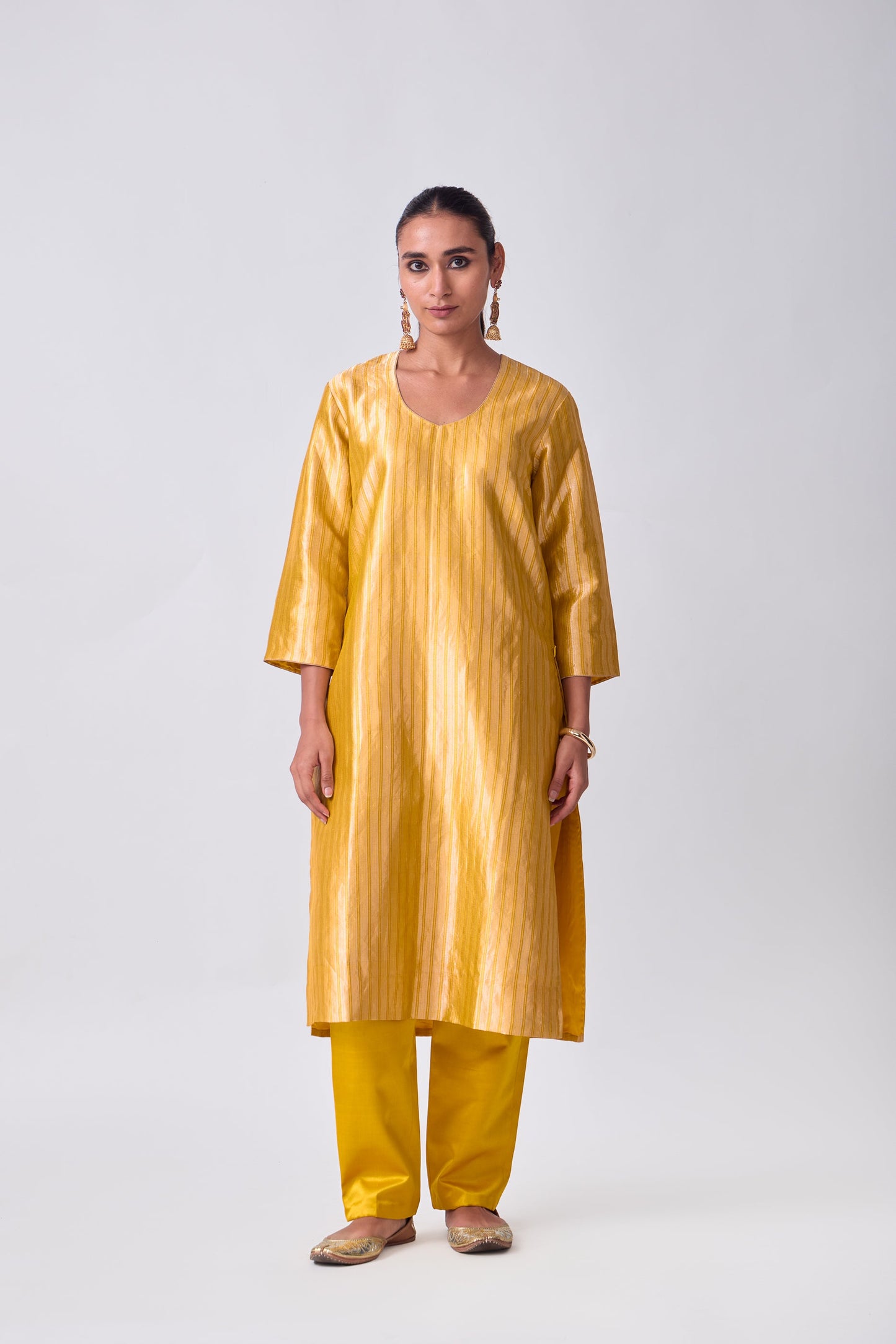 Kurta - Mustard Silk Brocade