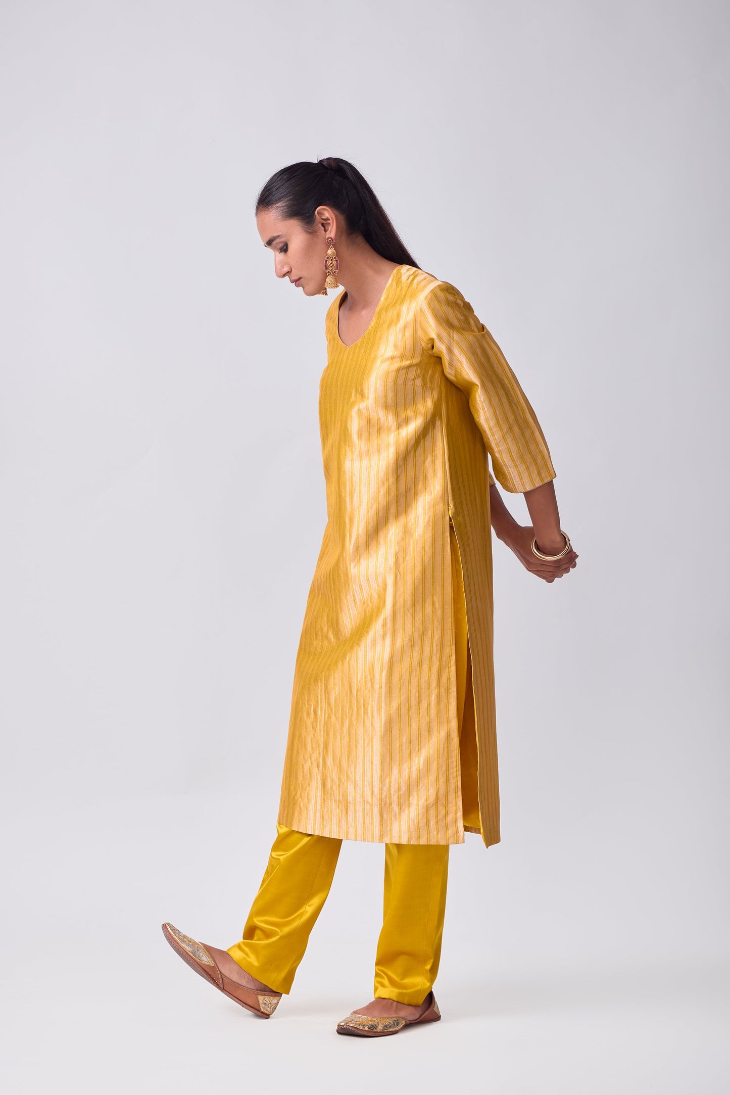 Kurta - Mustard Silk Brocade