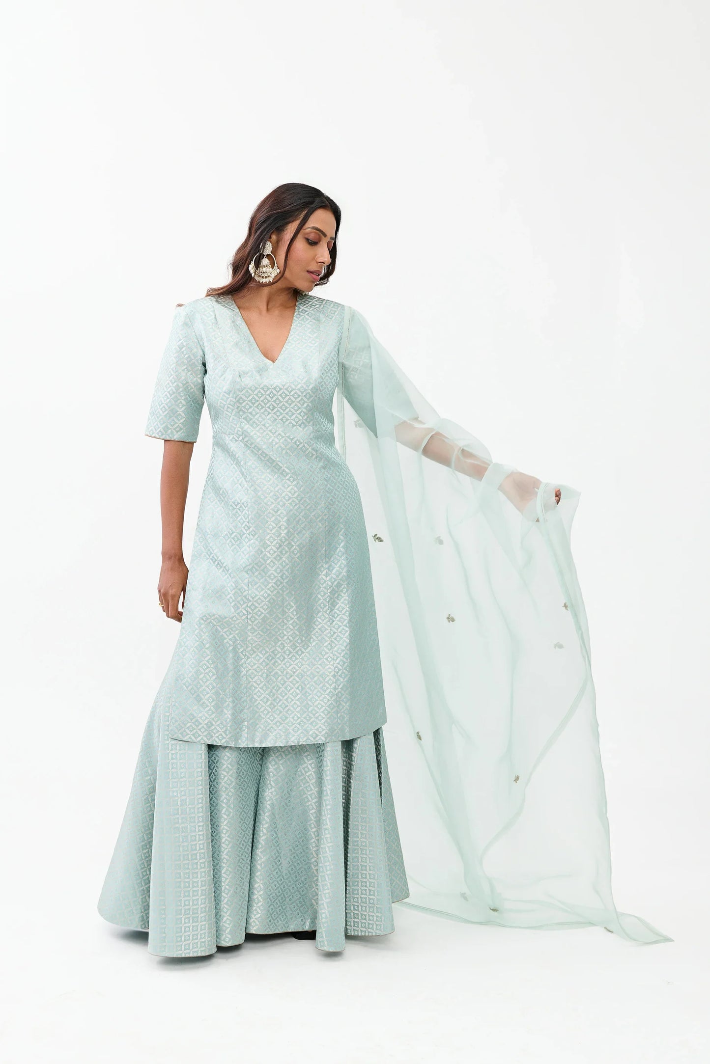 Richa Varanasi Satin Brocade Sharara Silver Zari