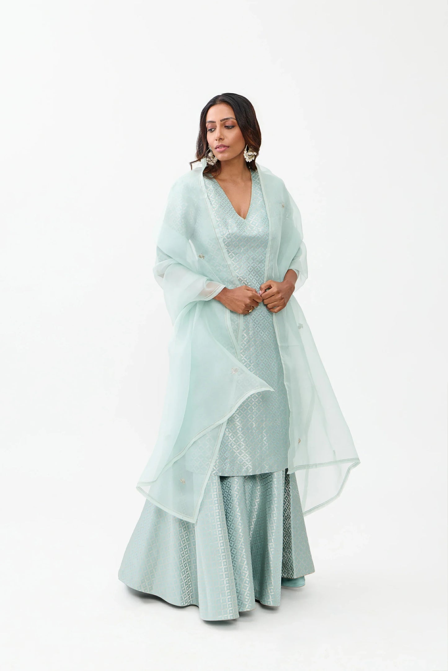 Richa Varanasi Satin Brocade Sharara Silver Zari