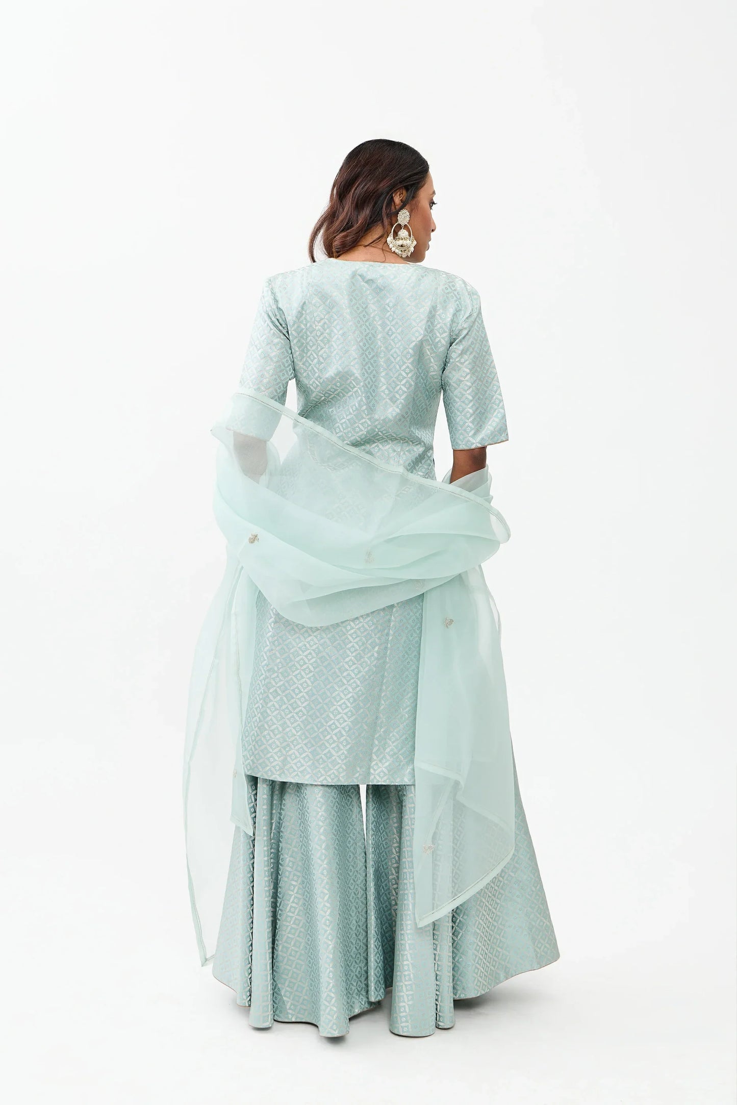 Richa Varanasi Satin Brocade Sharara Silver Zari