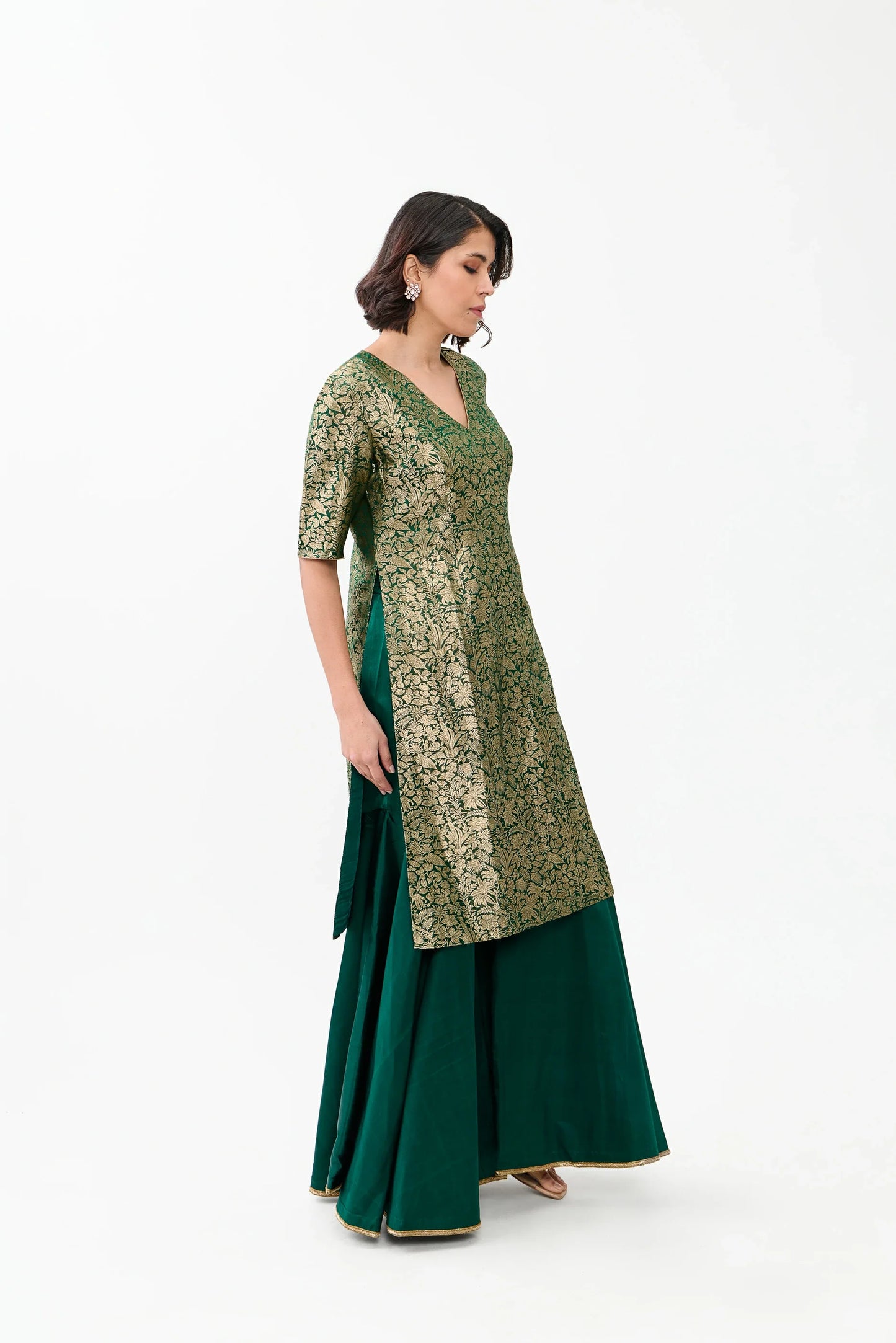 Mahira Sharara with Brocade Kurta and Plain Satin Sharara with emobroidery border
