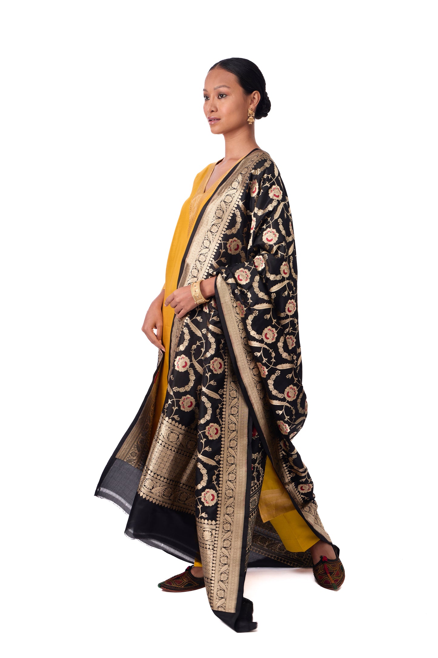 Black Katan silk Jaal Dupatta