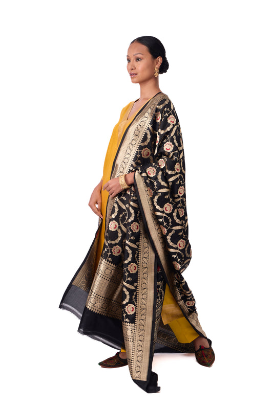 Black Katan silk Jaal Dupatta