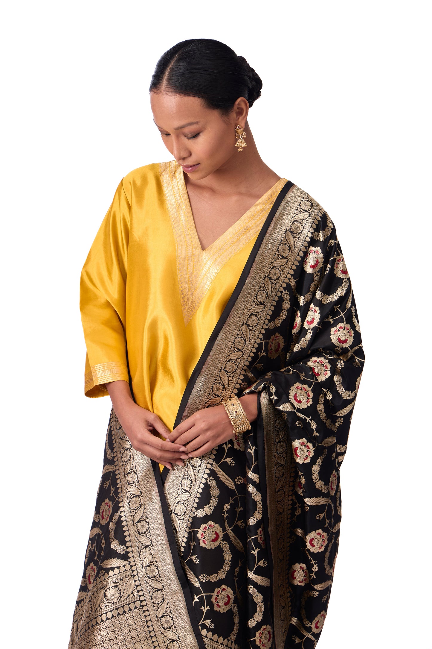 Black Katan silk Jaal Dupatta